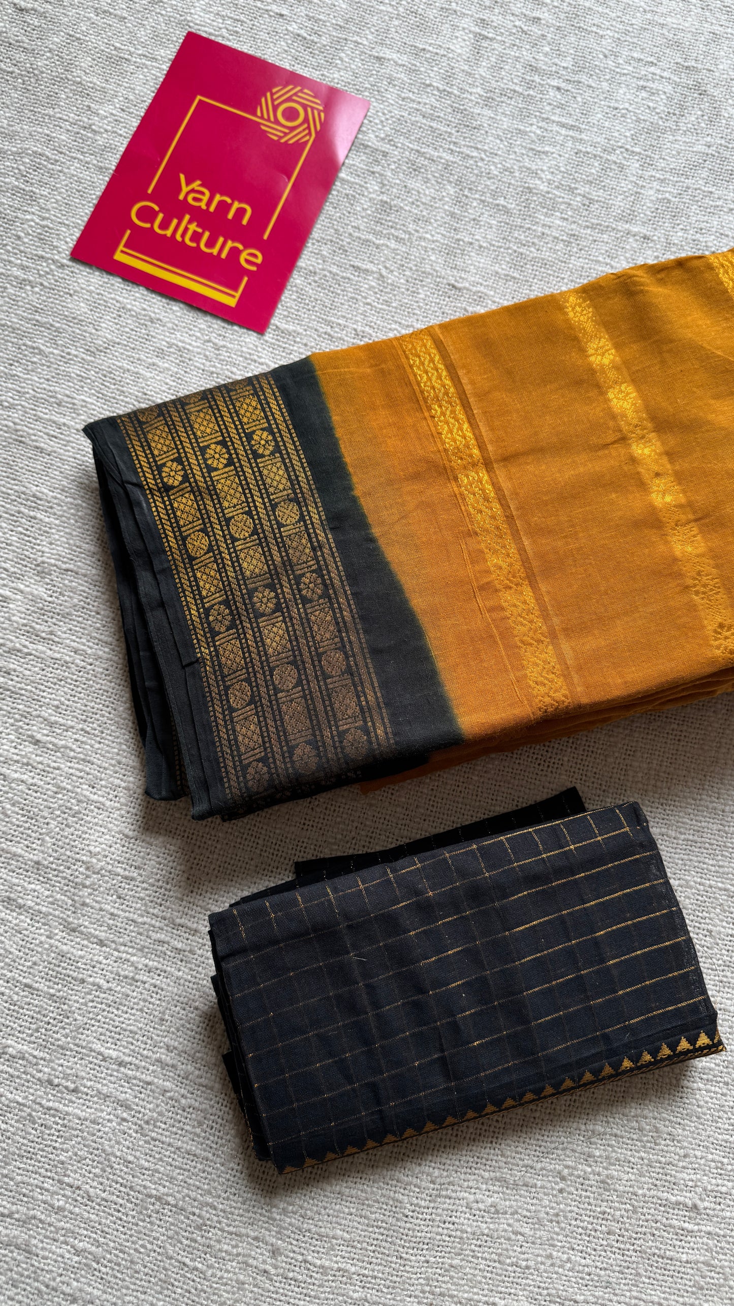Turmeric Yellow - Black, Striped Motif Body, Rudraksham Border - Madurai Sungudi cotton - YCCOTNSSP01