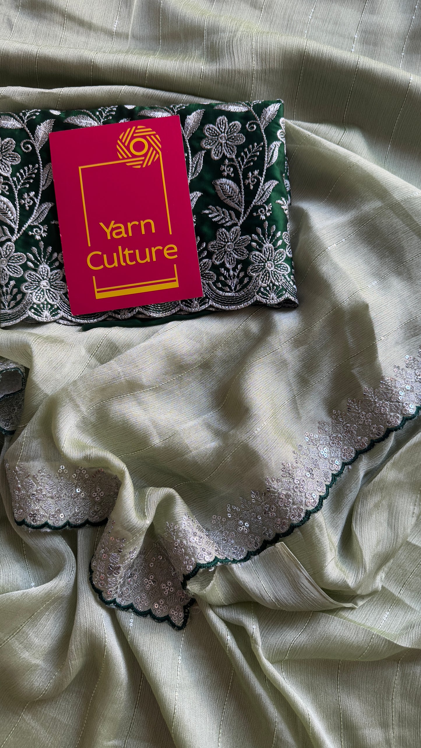 Pastel Green with Sequins Work - Chiffon