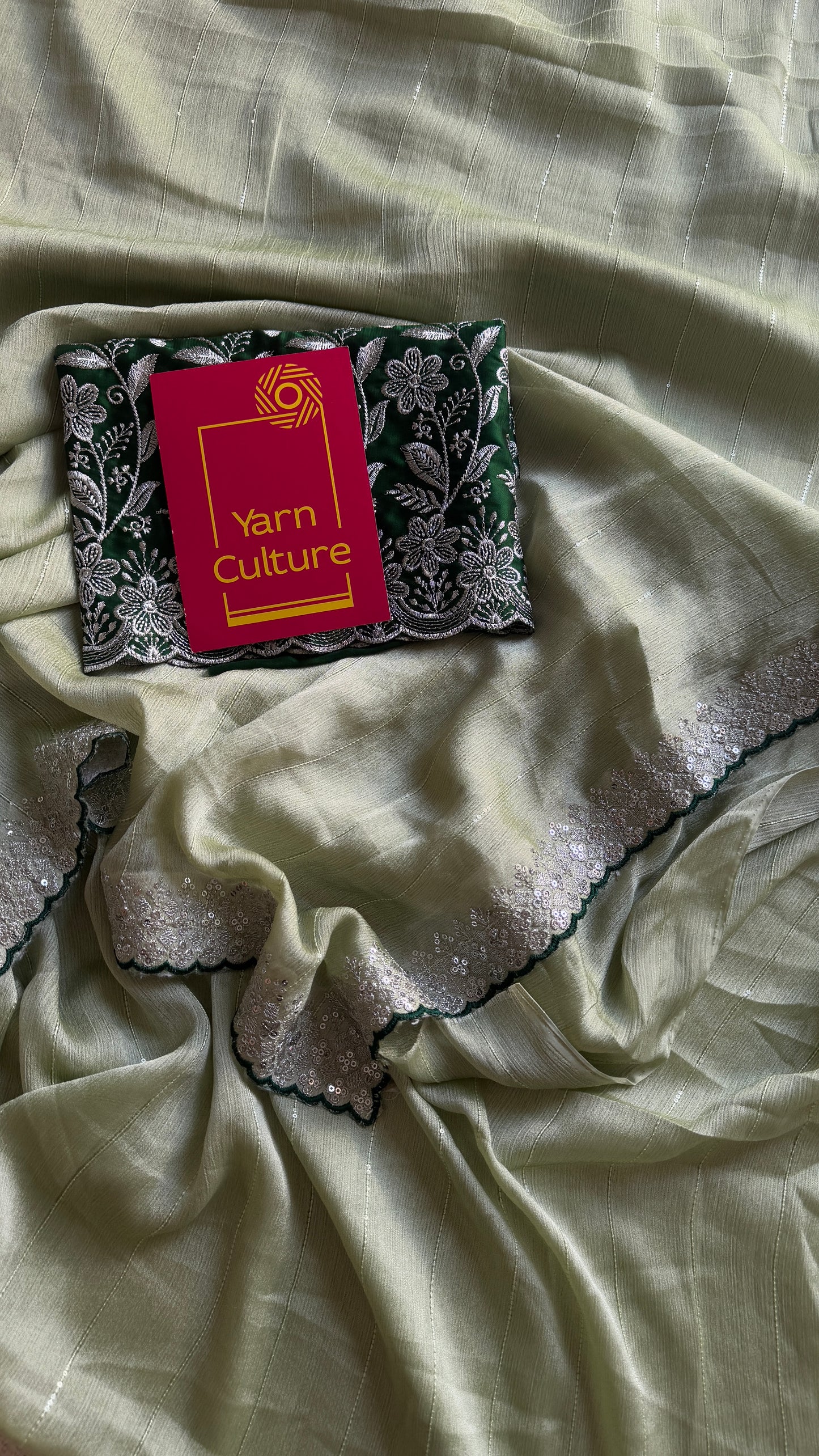 Pastel Green with Sequins Work - Chiffon
