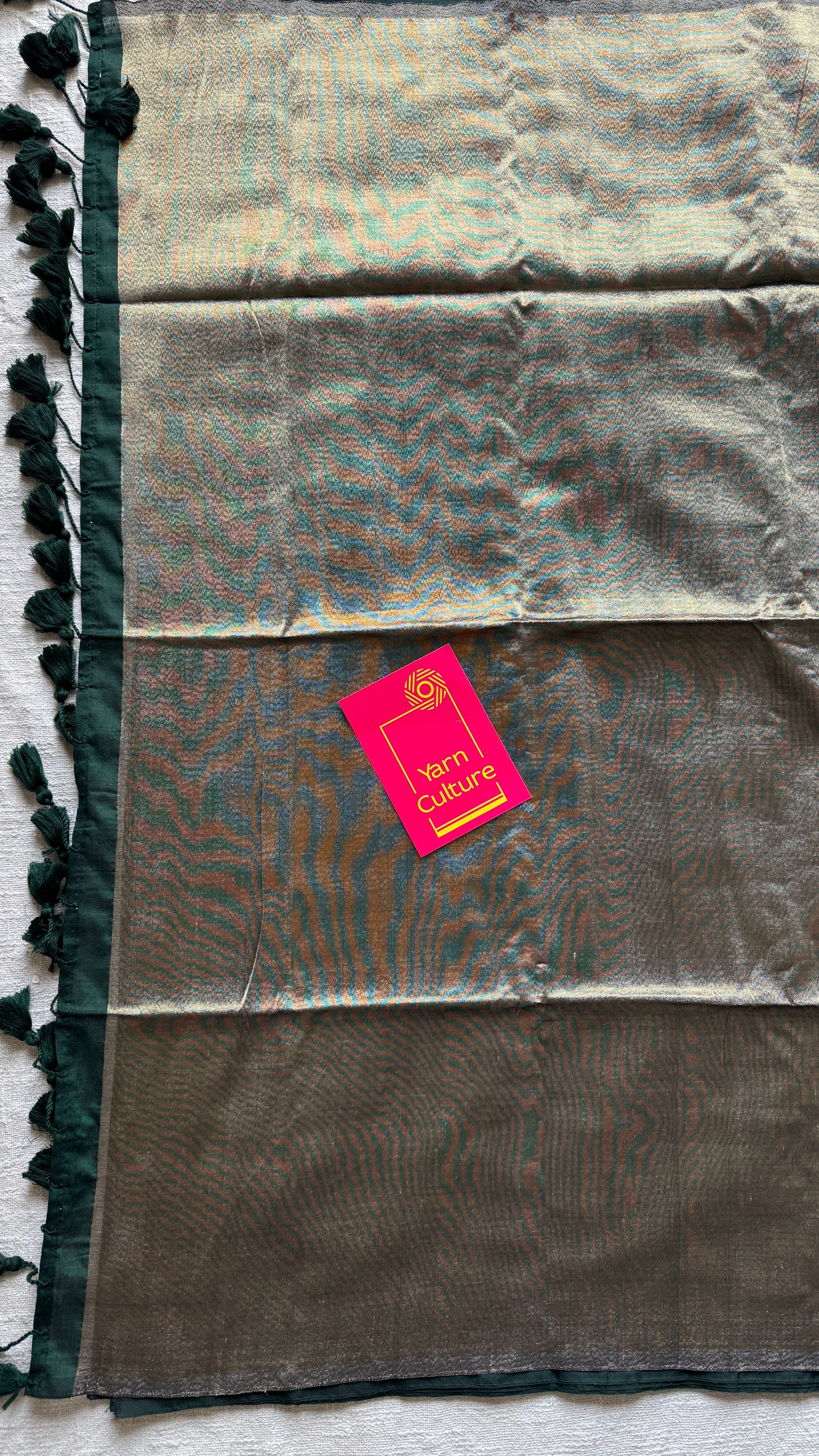 Emerald Glow - Dark green with silver gold dual tone pallu, soft khadi cotton YCBCKGP05