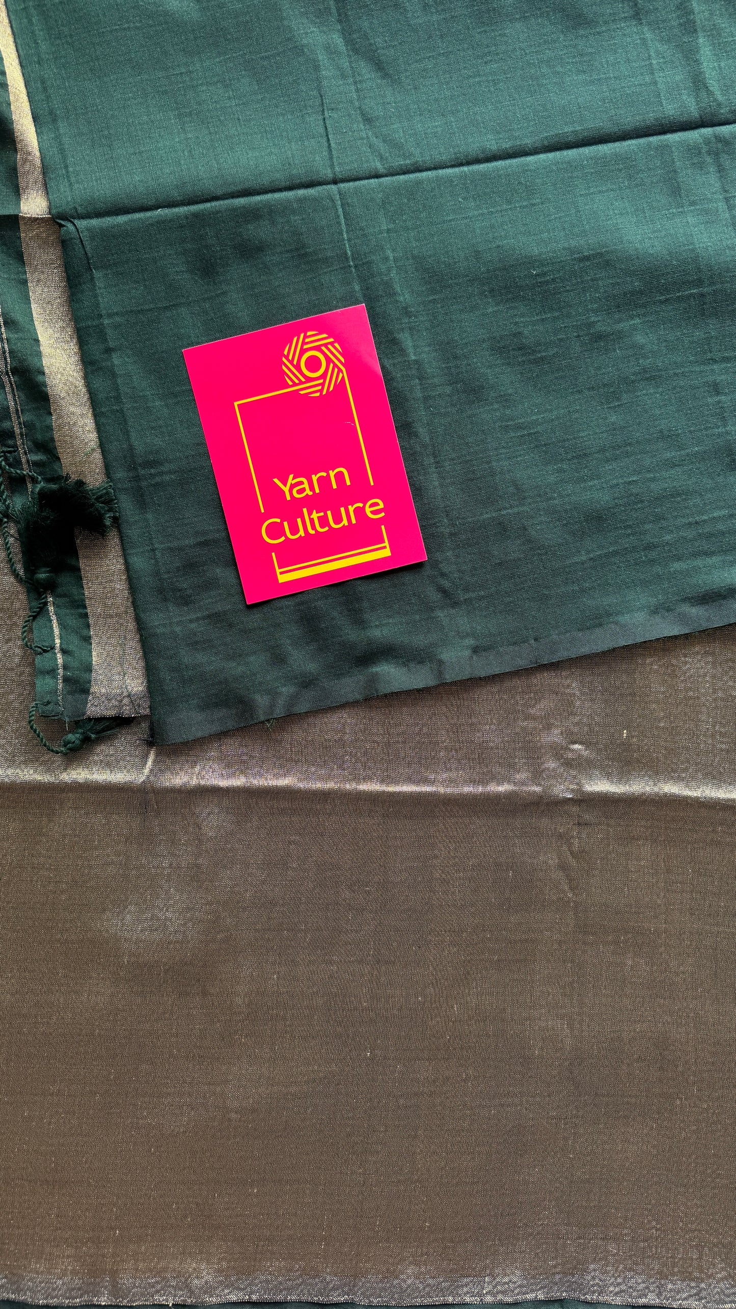 Emerald Glow - Dark green with silver gold dual tone pallu, soft khadi cotton YCBCKGP05