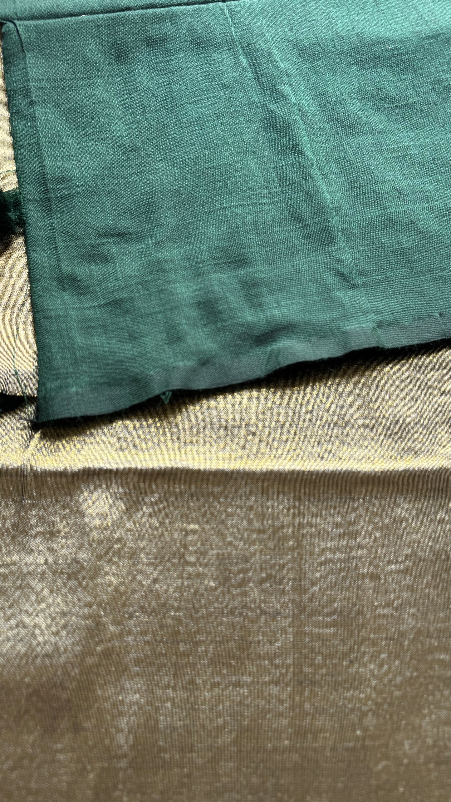 Emerald Glow - Dark green with silver gold dual tone pallu, soft khadi cotton YCBCKGP05