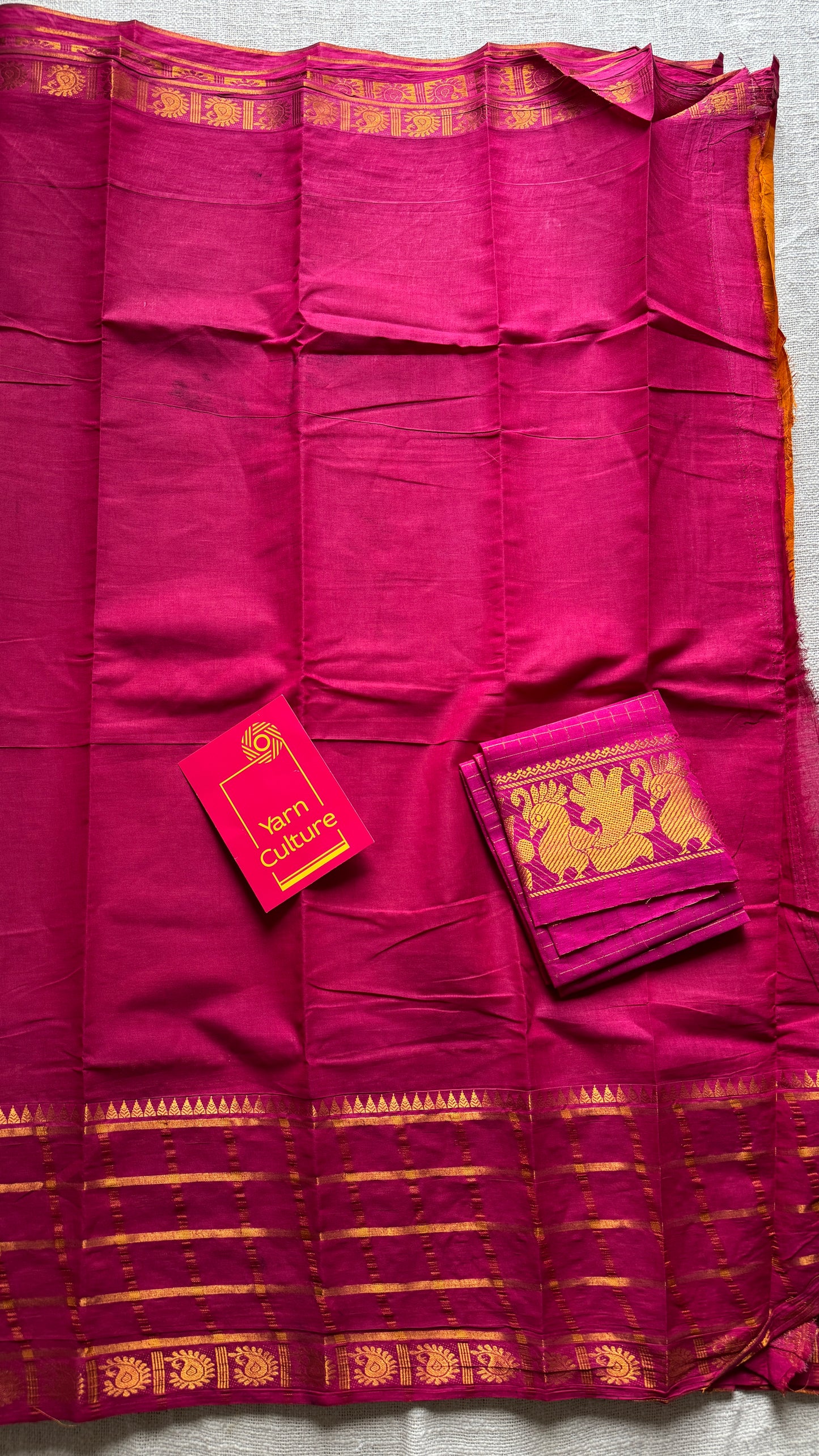 Yellow - Hot Pink, Kattam (Checkered) Border - Madurai Sungudi cotton - YCCOTNSKCB02