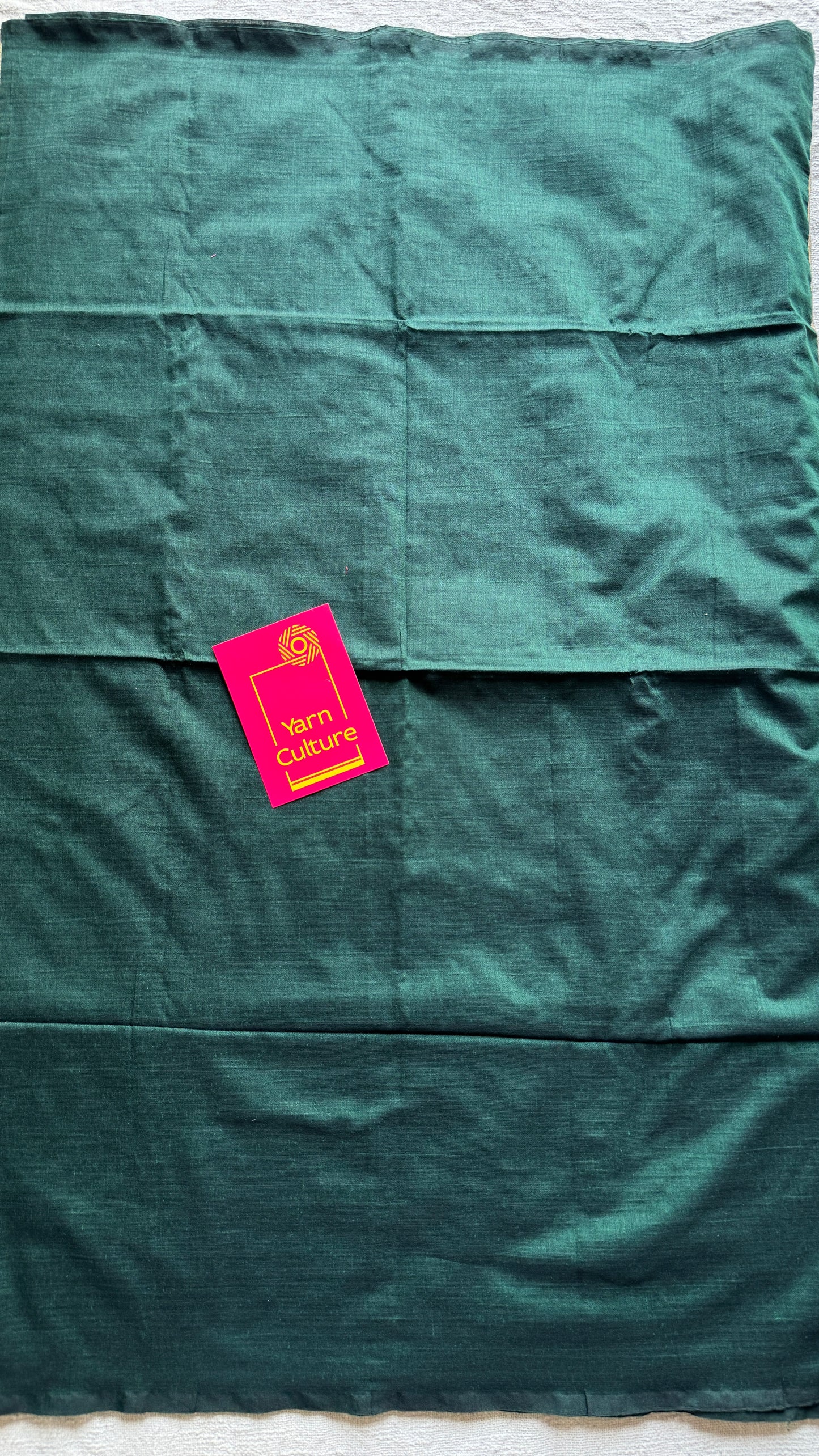 Emerald Glow - Dark green with silver gold dual tone pallu, soft khadi cotton YCBCKGP05