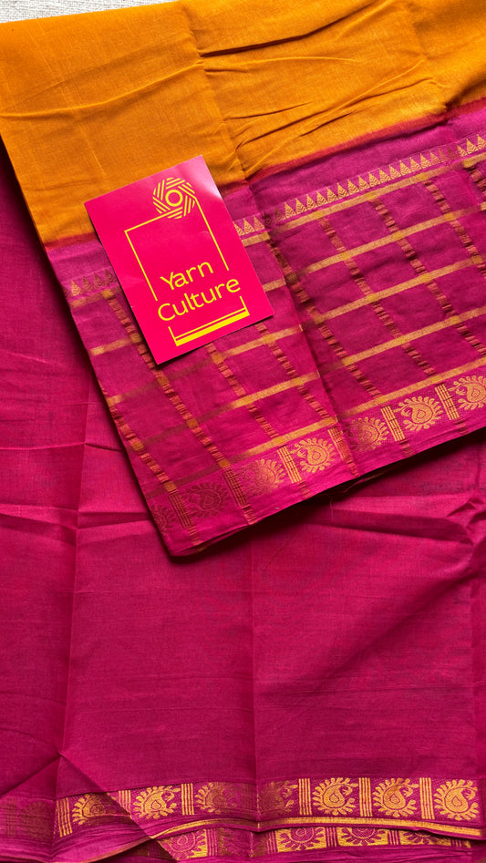 Yellow - Hot Pink, Kattam (Checkered) Border - Madurai Sungudi cotton - YCCOTNSKCB02