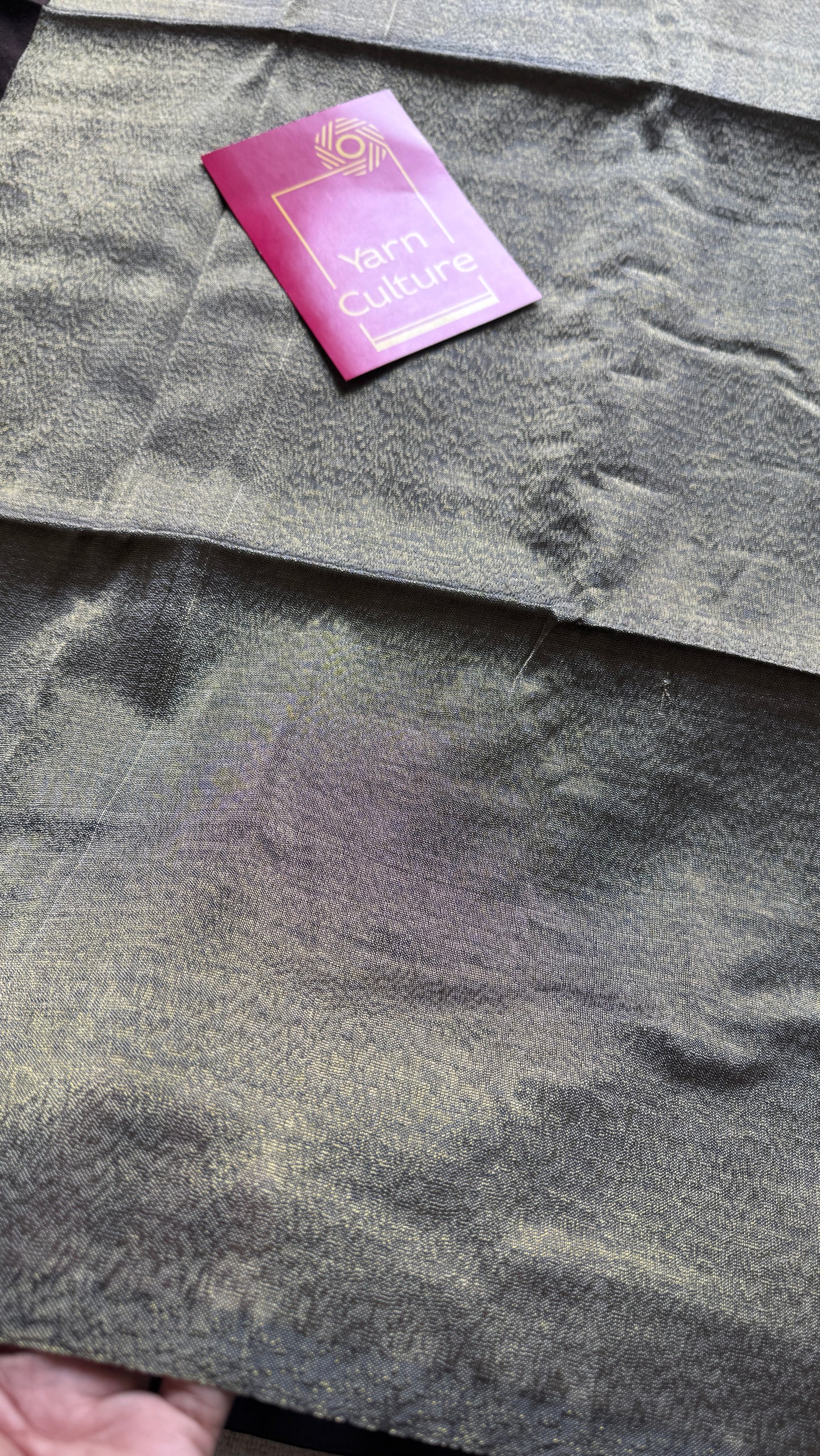 Brown Gleam - Dark brown with silver gold dual tone pallu, soft khadi cotton