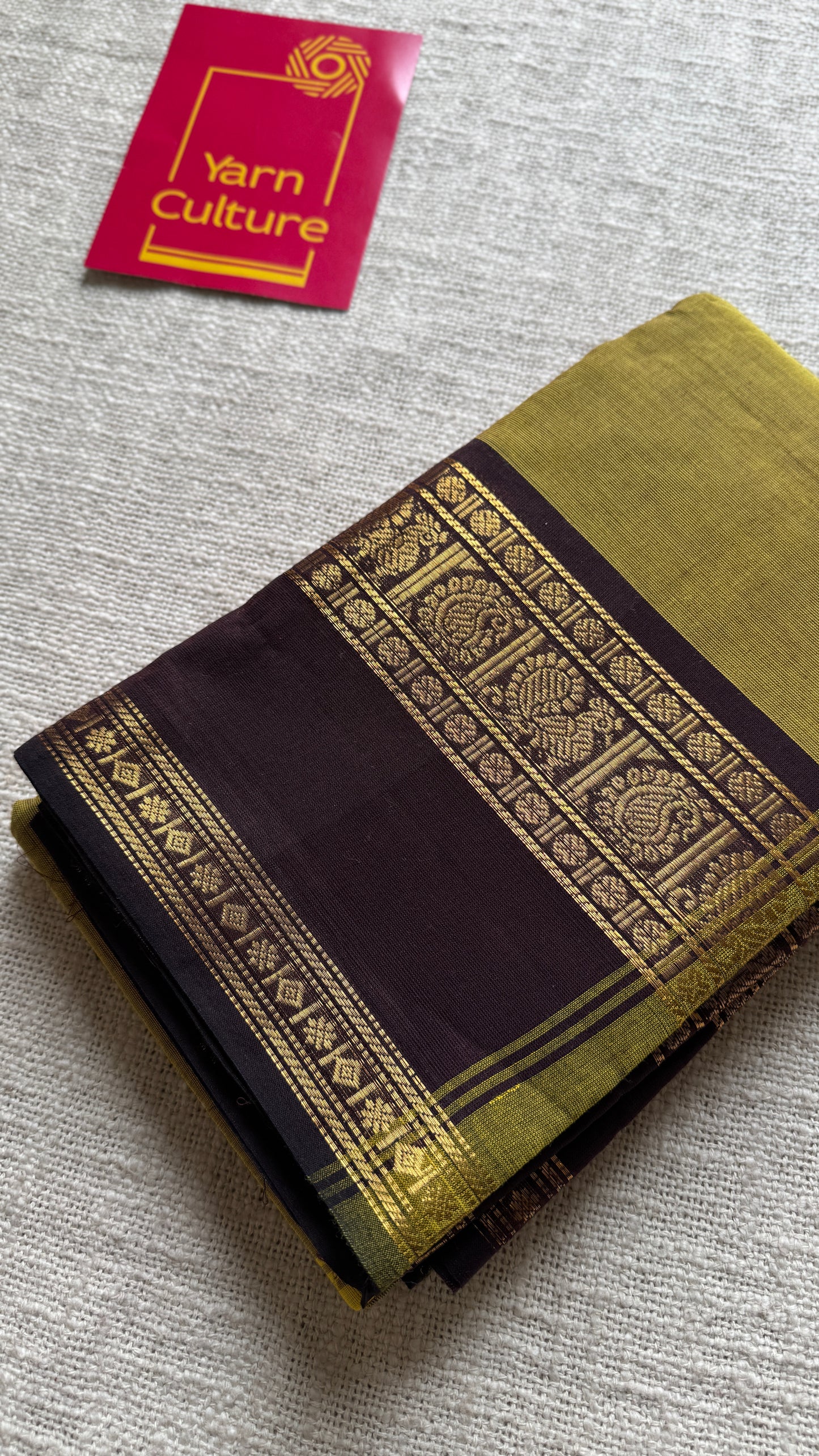 Light Green with Brown Contrast Border - Chettinad Cotton