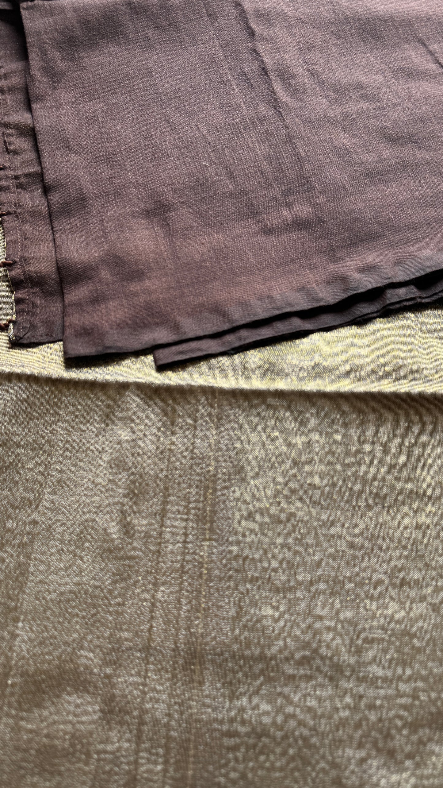 Brown Gleam - Dark brown with silver gold dual tone pallu, soft khadi cotton