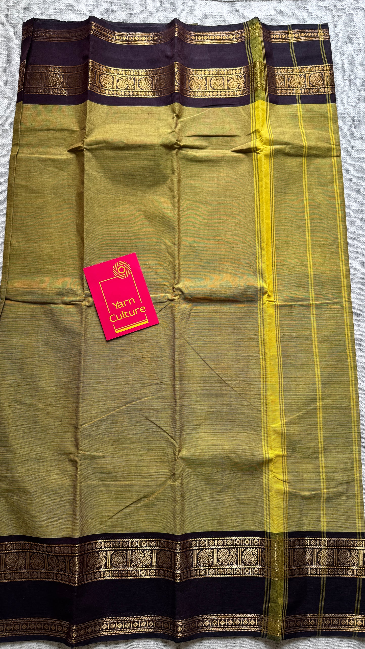 Light Green with Brown Contrast Border - Chettinad Cotton