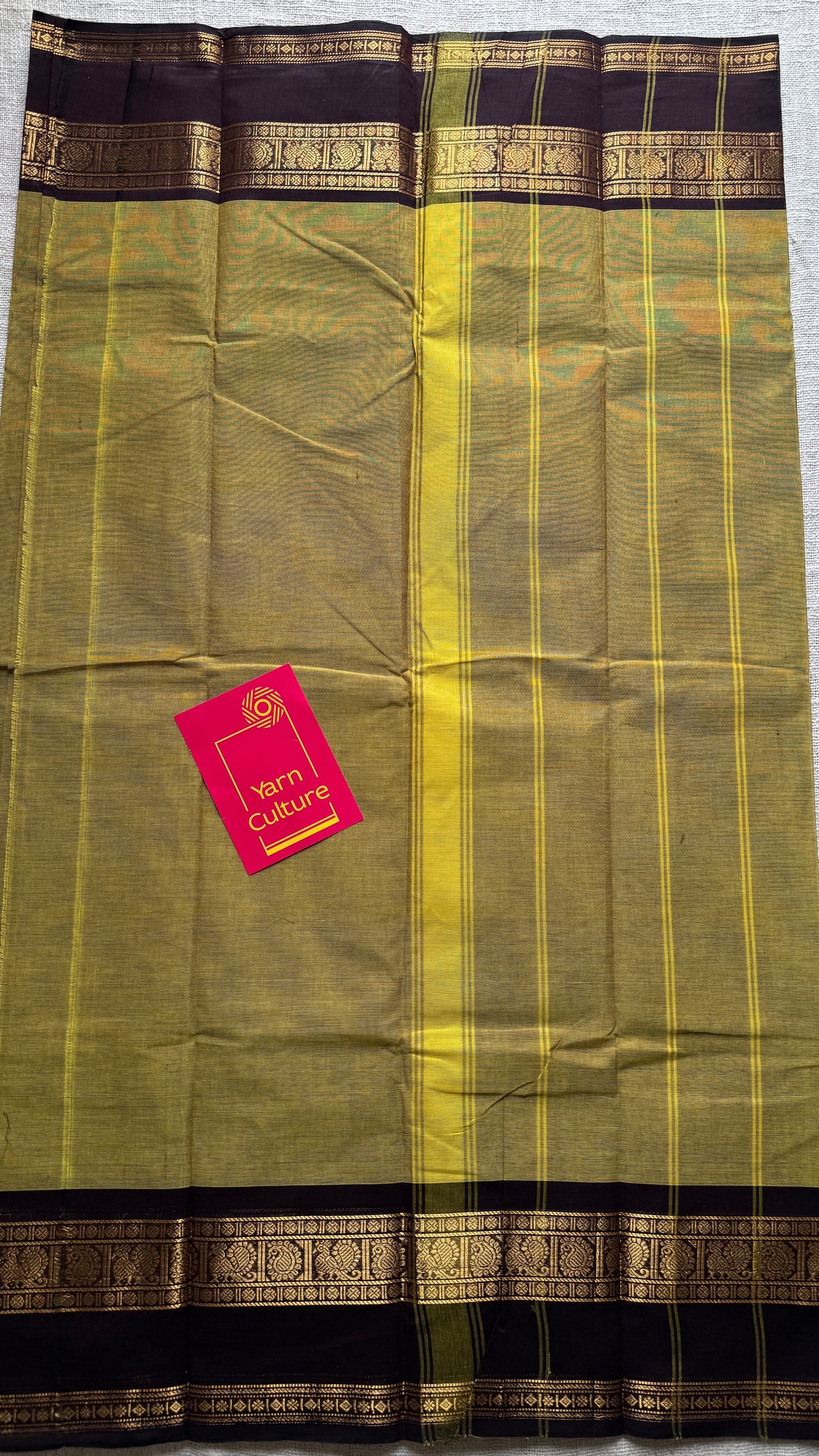 Light Green with Brown Contrast Border - Chettinad Cotton