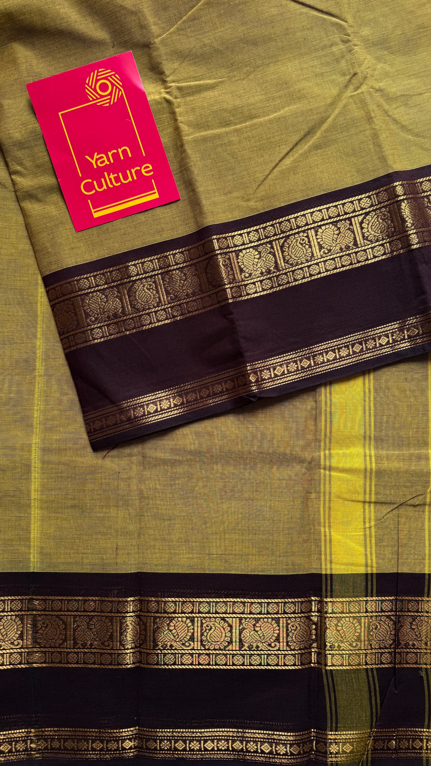 Light Green with Brown Contrast Border - Chettinad Cotton