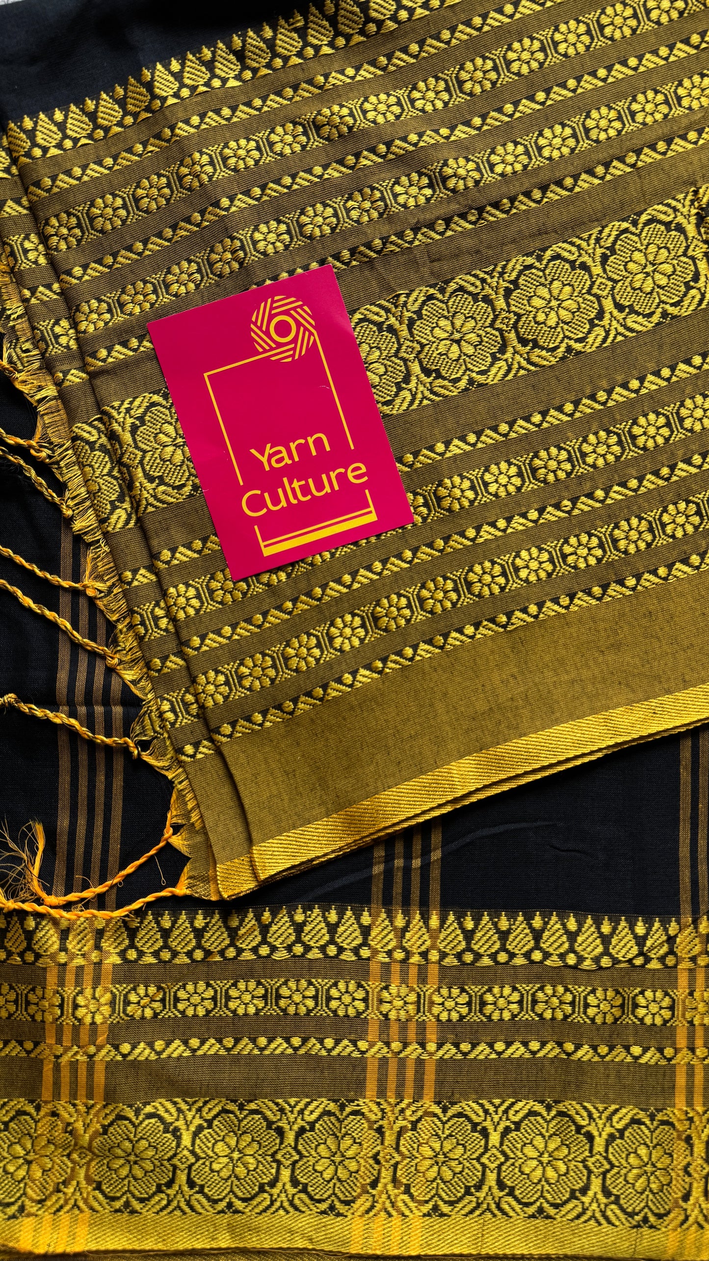 Black with yellow thread work, soft cotton - YCBCBK01