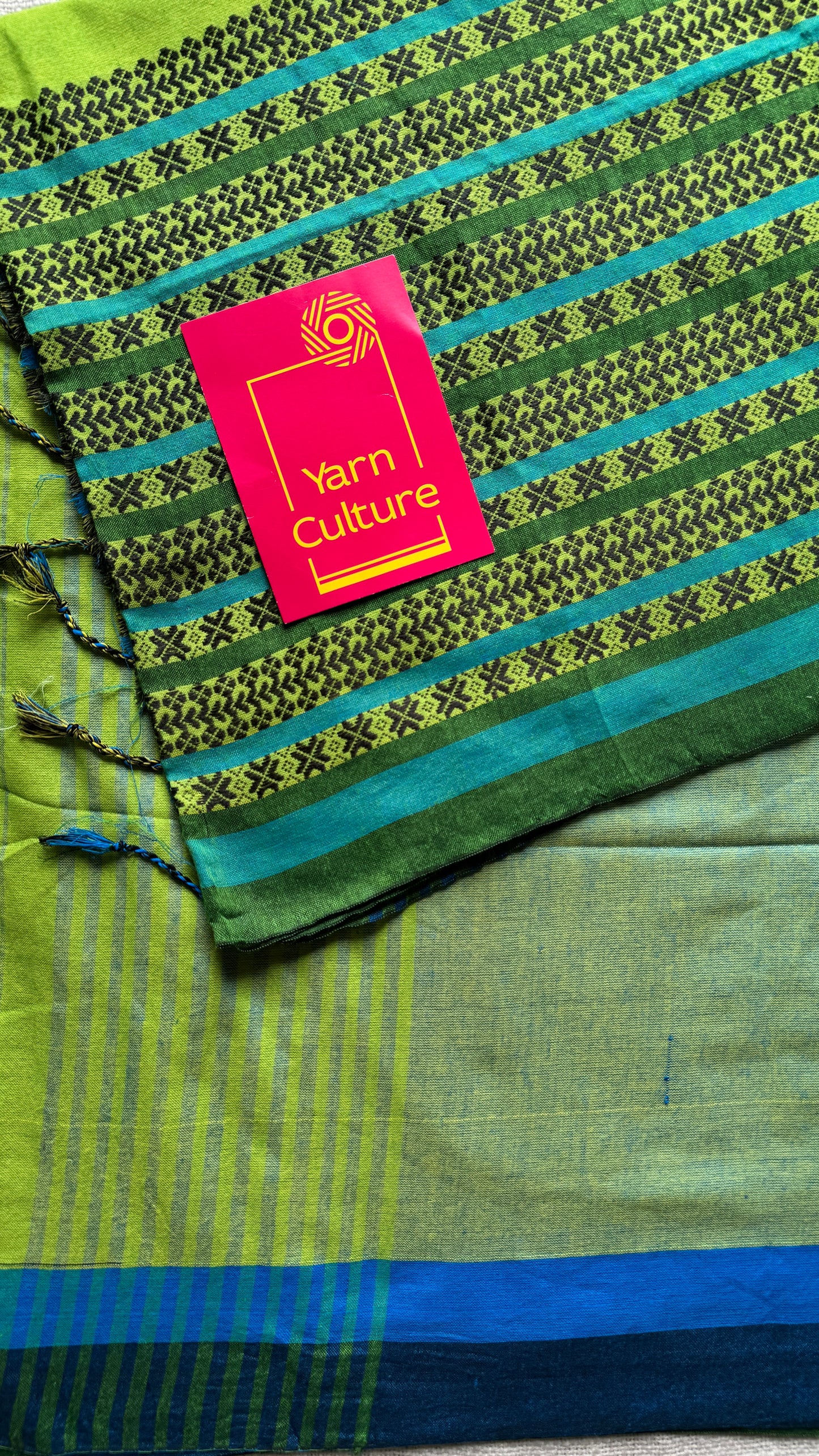 Bright green with aqua blue and black thread work, soft cotton - YCBCBK03