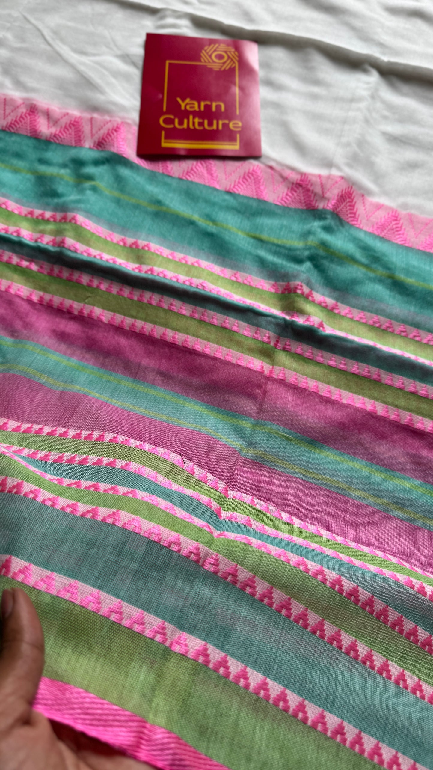 White with pink and green thread work, soft cotton - YCBCBK04