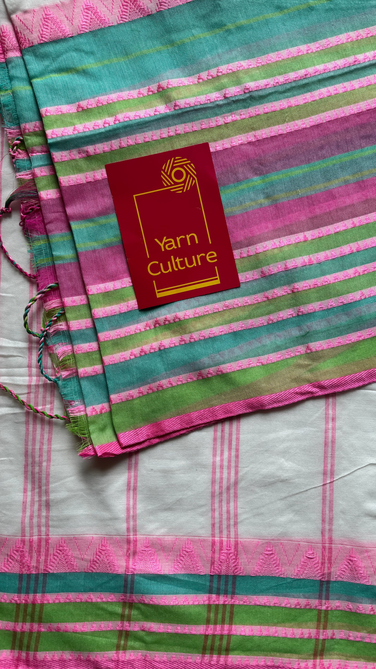 White with pink and green thread work, soft cotton - YCBCBK04