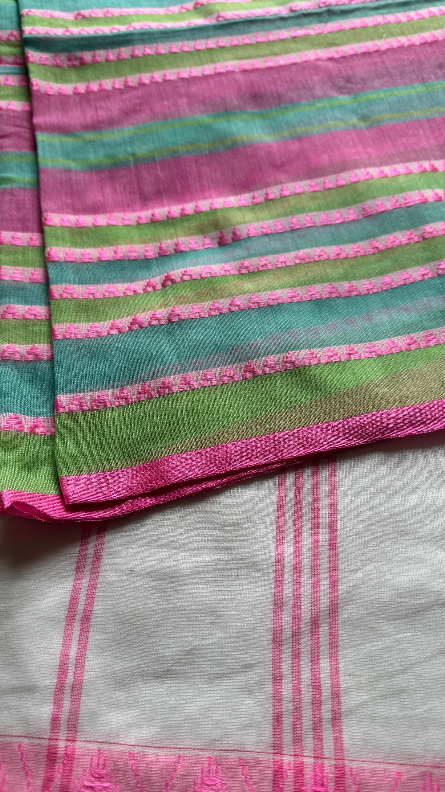 White with pink and green thread work, soft cotton - YCBCBK04