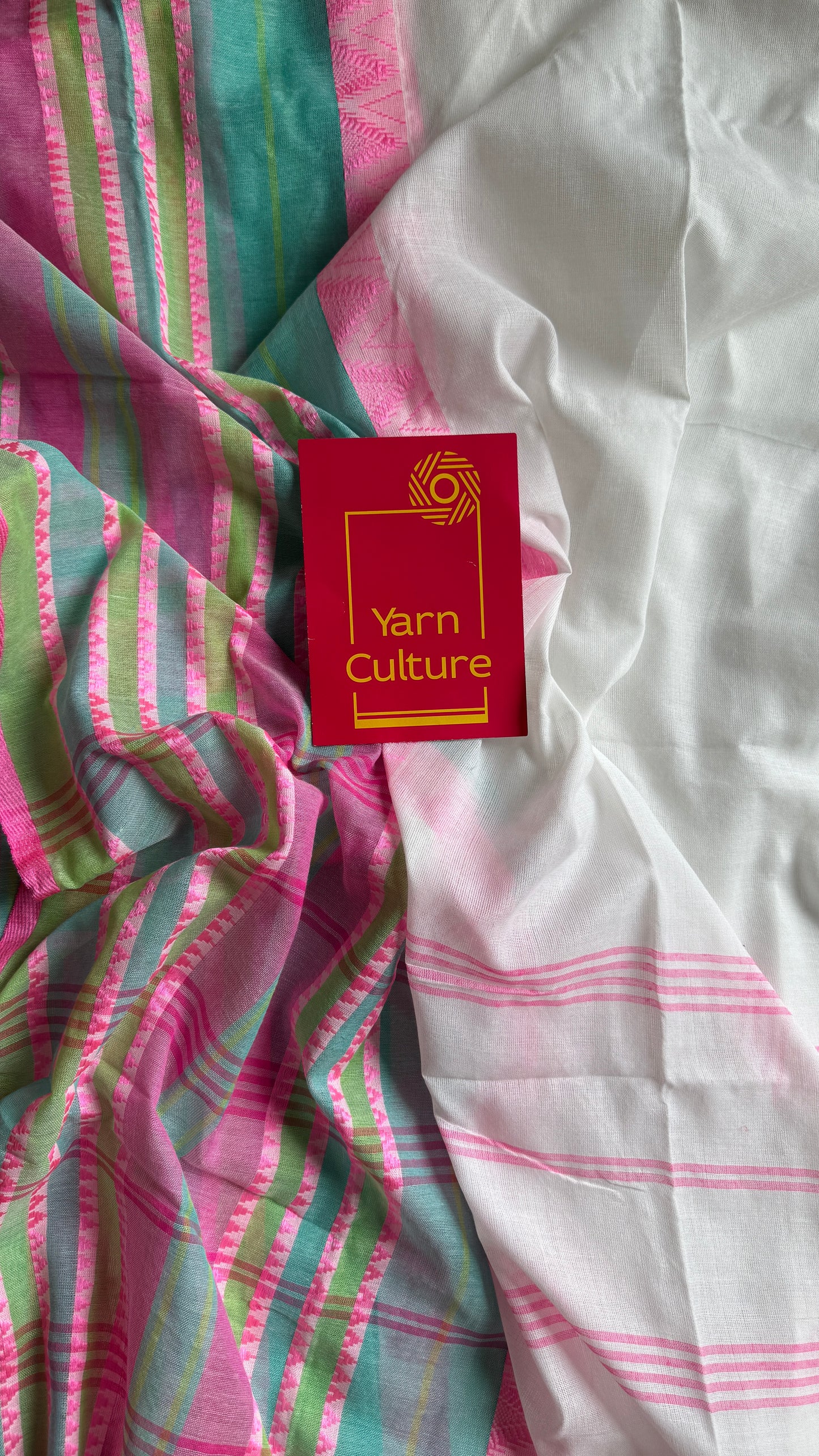 White with pink and green thread work, soft cotton - YCBCBK04