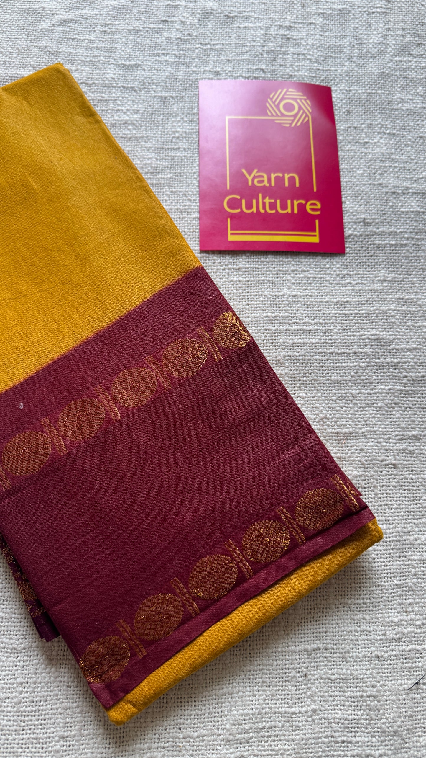 Dark yellow with maroon rudraksham motif border