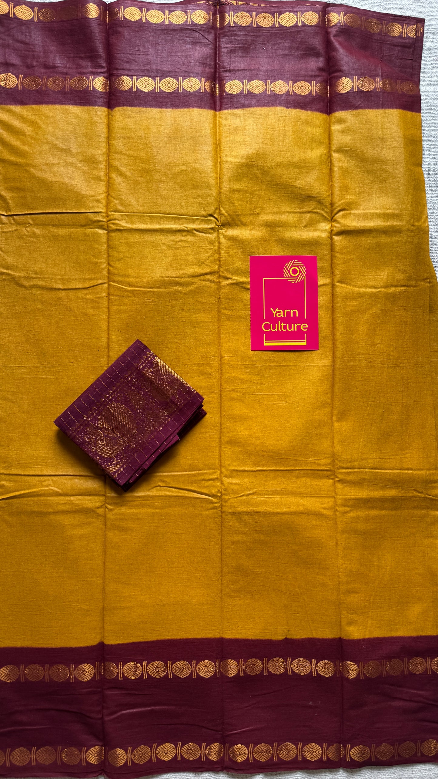 Dark yellow with maroon rudraksham motif border