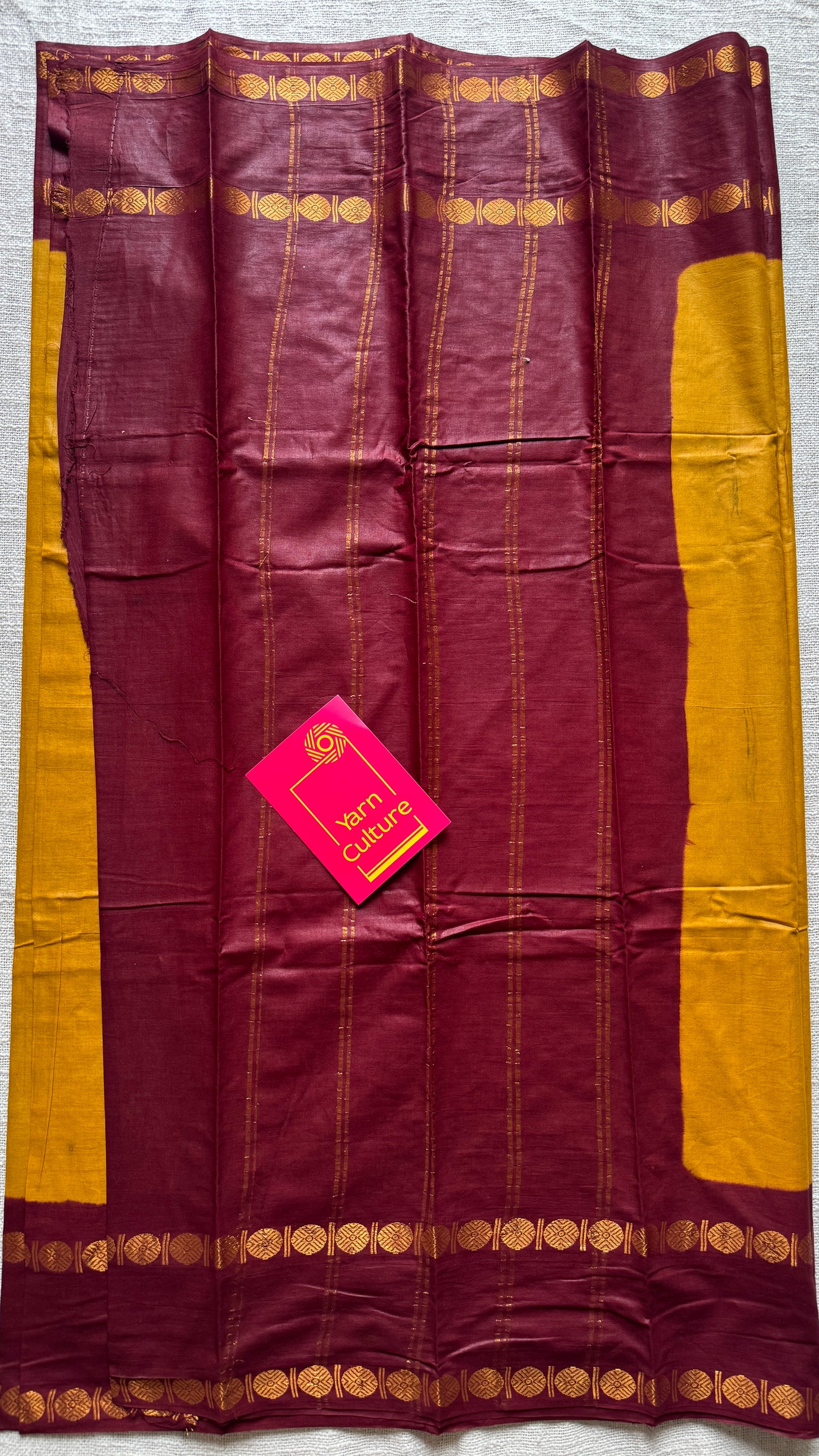 Dark yellow with maroon rudraksham motif border