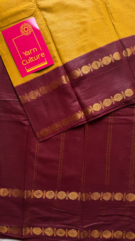 Dark yellow with maroon rudraksham motif border