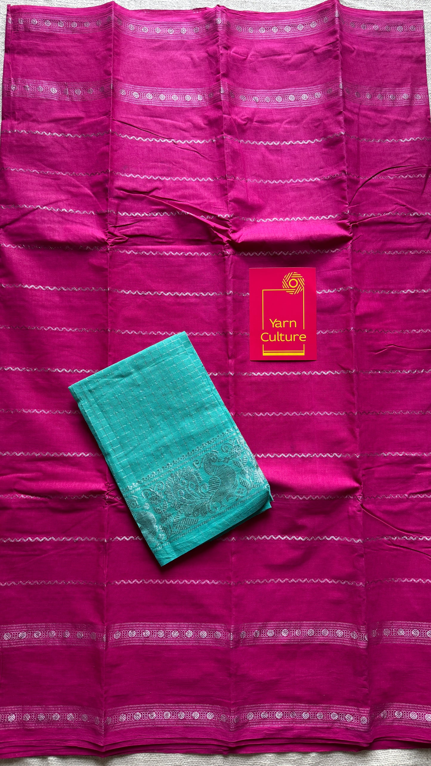 Hot Pink veldhaari and patterned silver zari sungudi - YCMCVS04