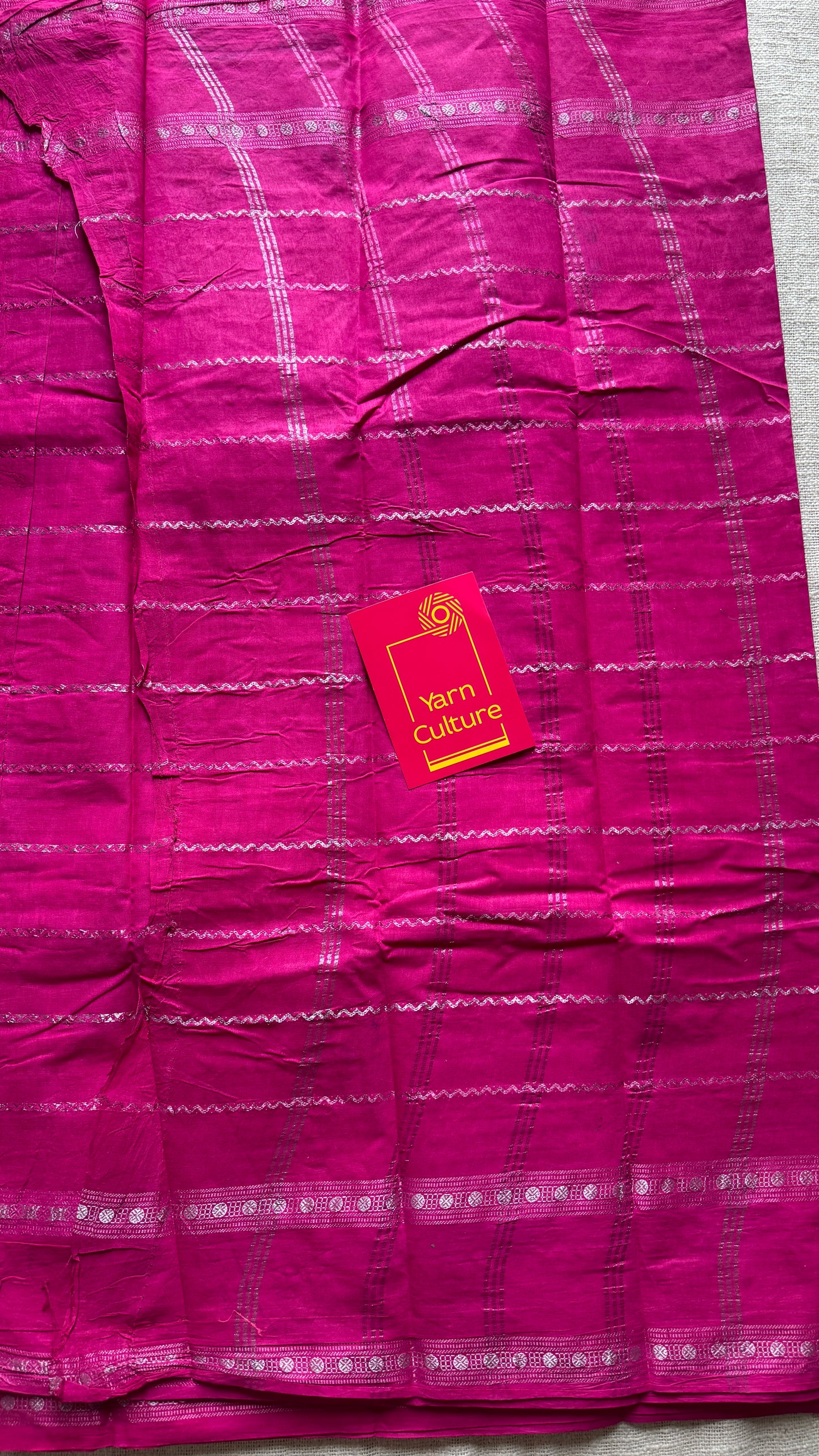 Hot Pink veldhaari and patterned silver zari sungudi - YCMCVS04