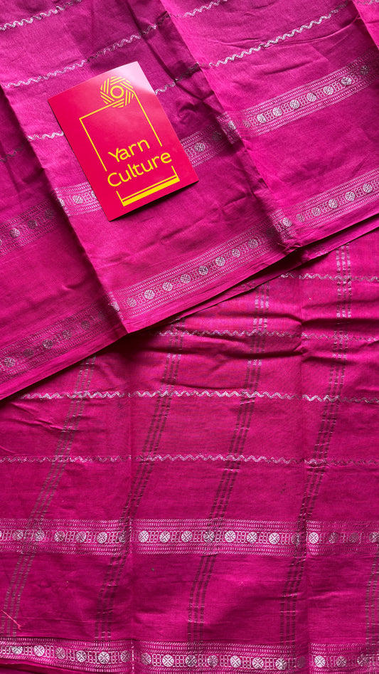 Hot Pink veldhaari and patterned silver zari sungudi - YCMCVS04