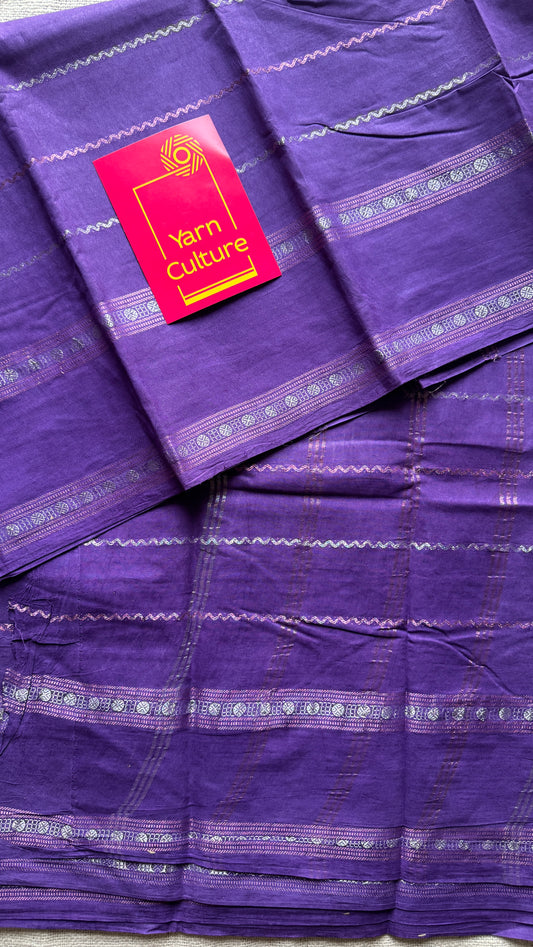 Violet veldhaari and patterned silver zari sungudi