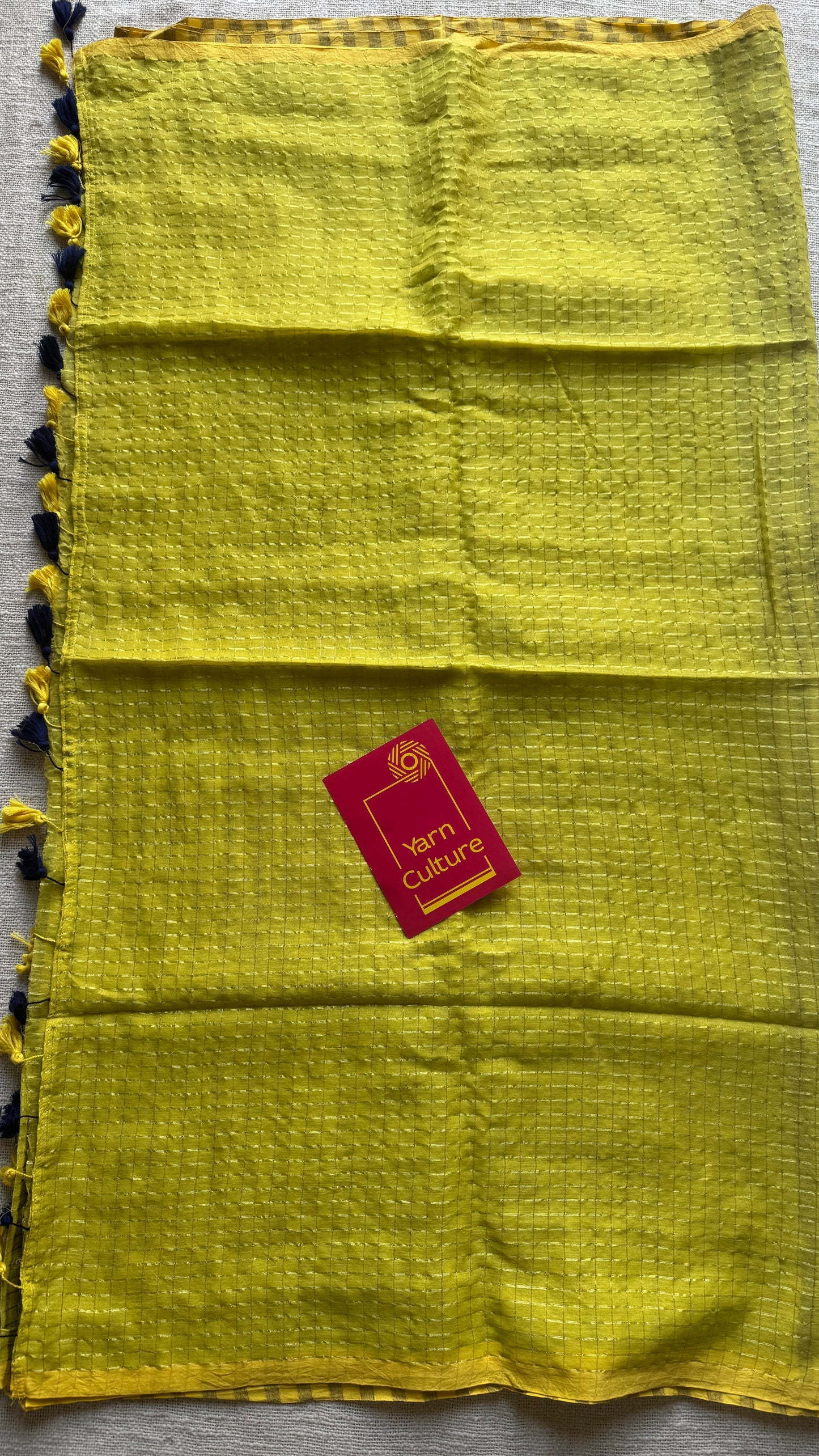 Green checks with gold zari - Mul Cotton YCBCM02