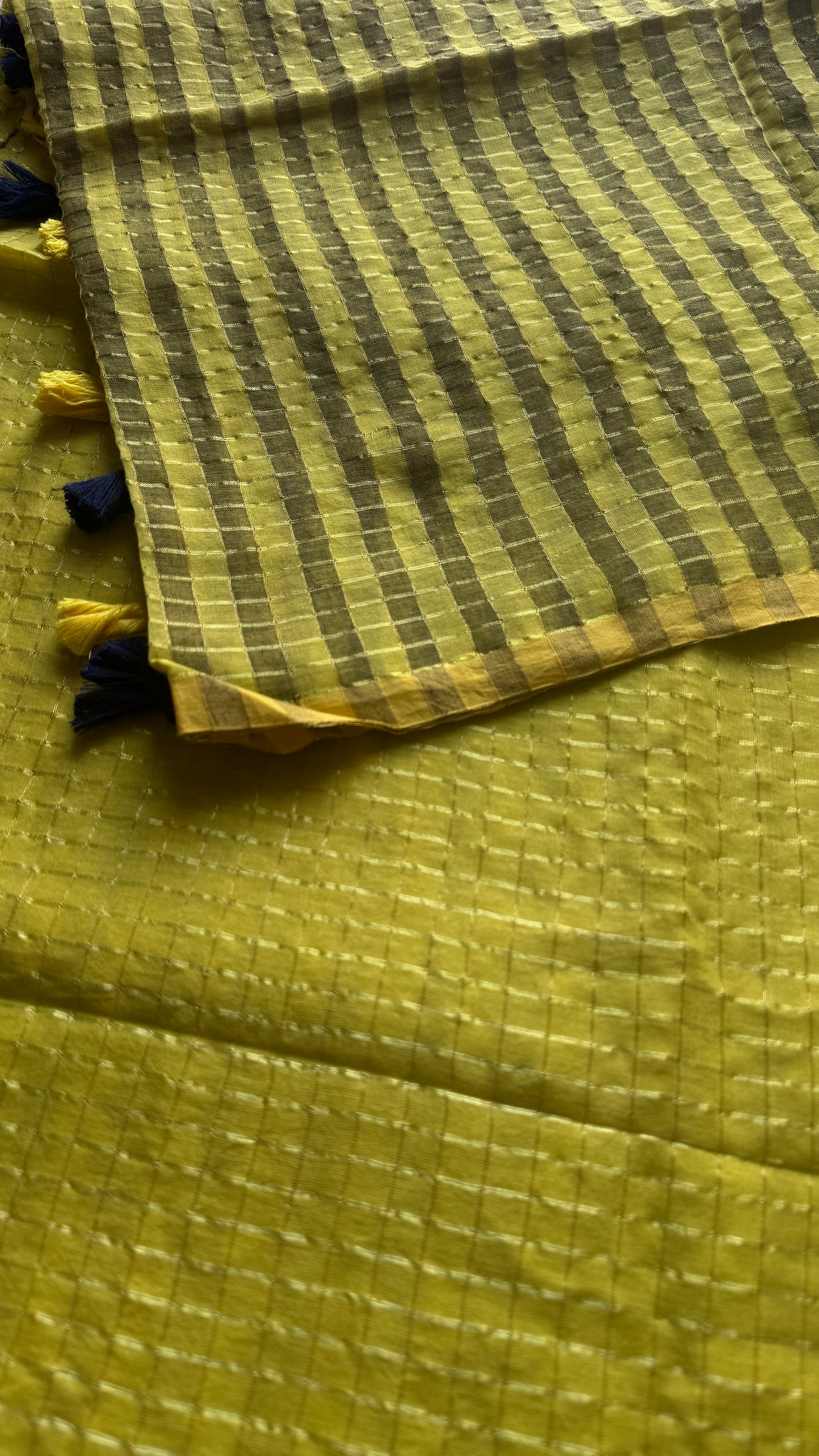 Green checks with gold zari - Mul Cotton YCBCM02