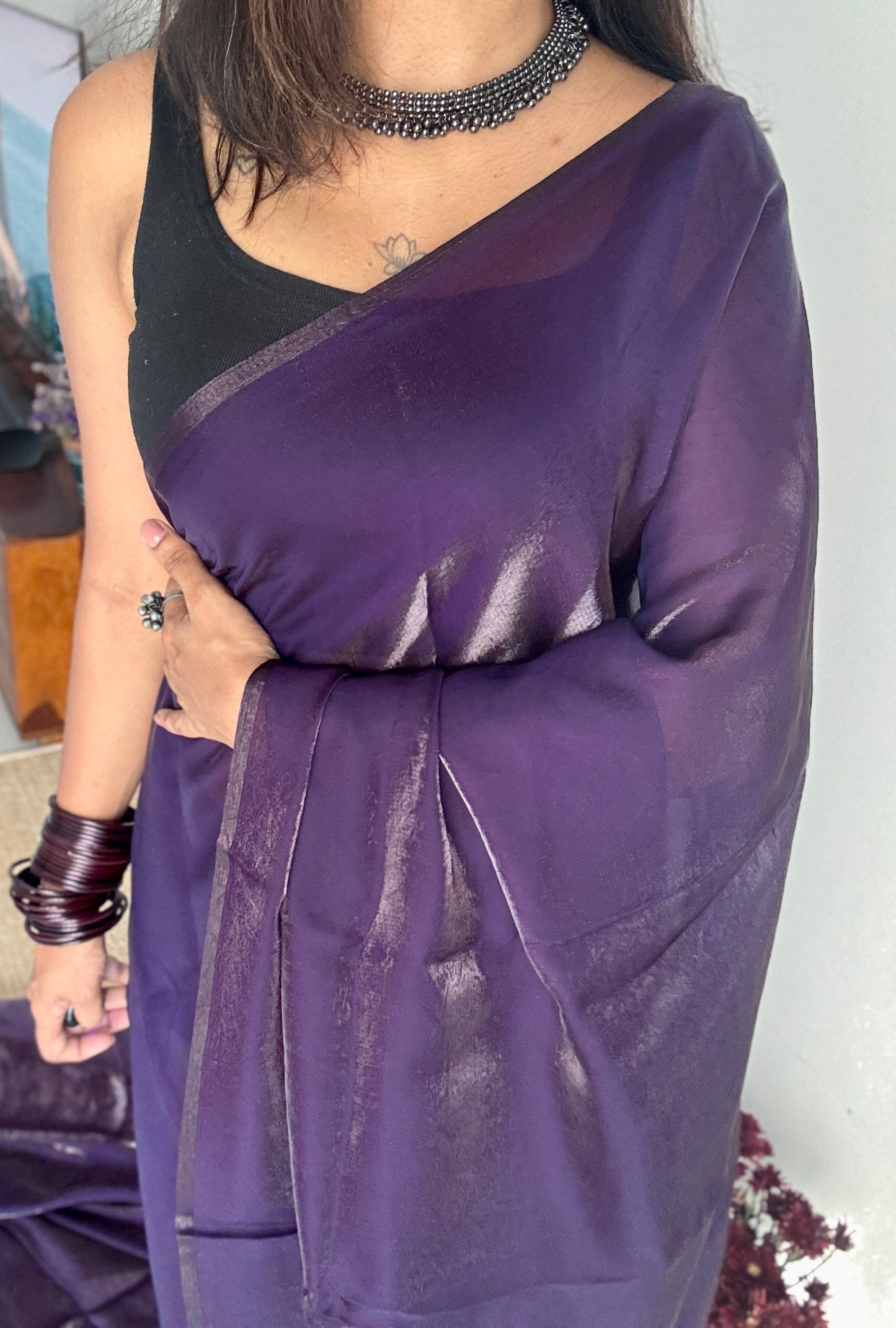 Grape Negroni - dark violet, velvet like dual tone, space silk