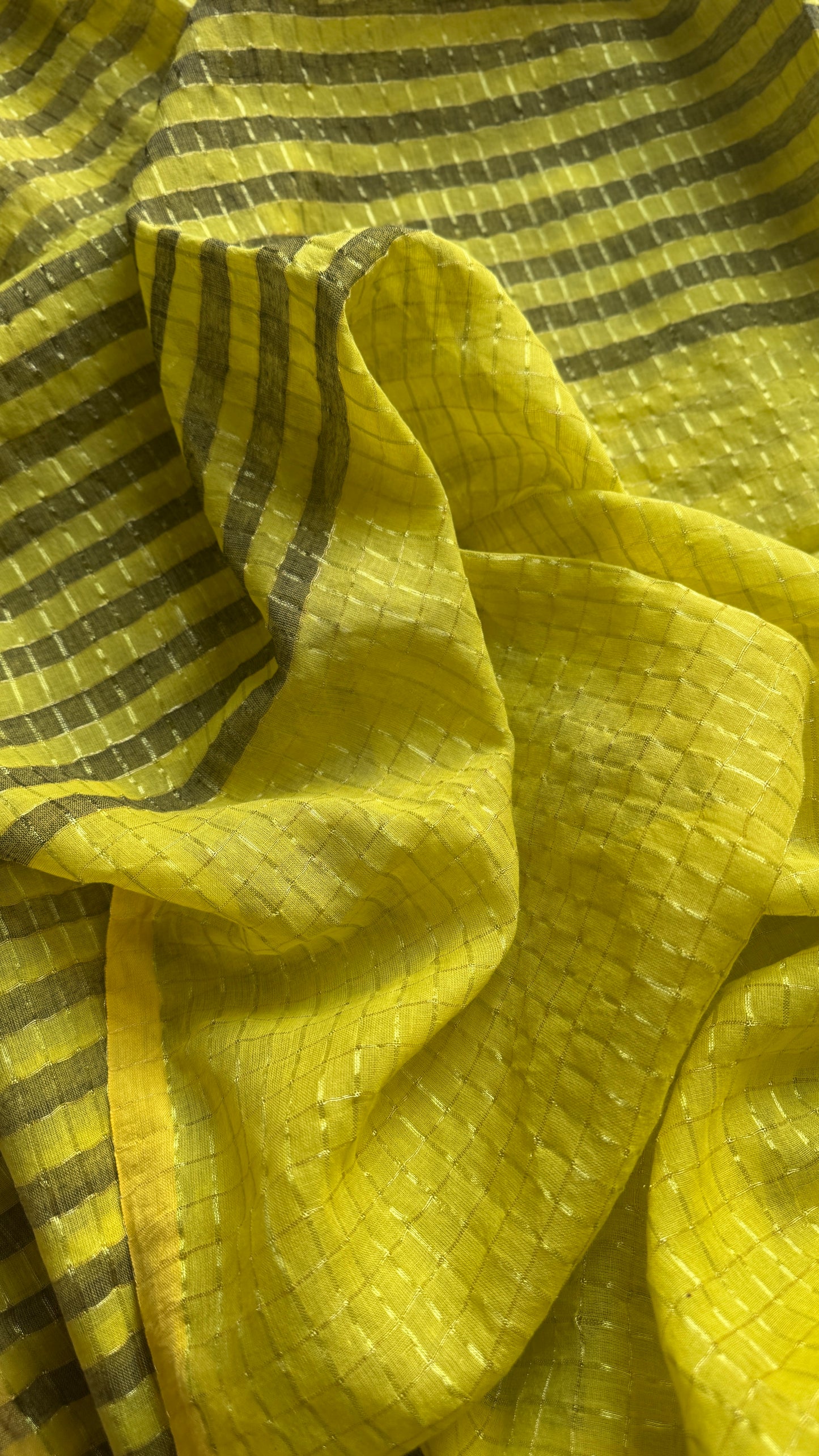Green checks with gold zari - Mul Cotton YCBCM02
