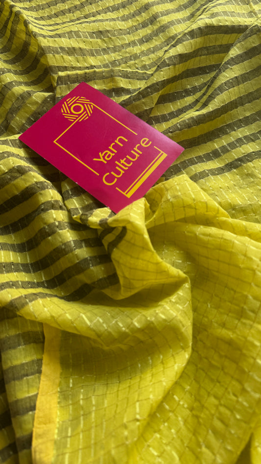 Green checks with gold zari - Mul Cotton YCBCM02