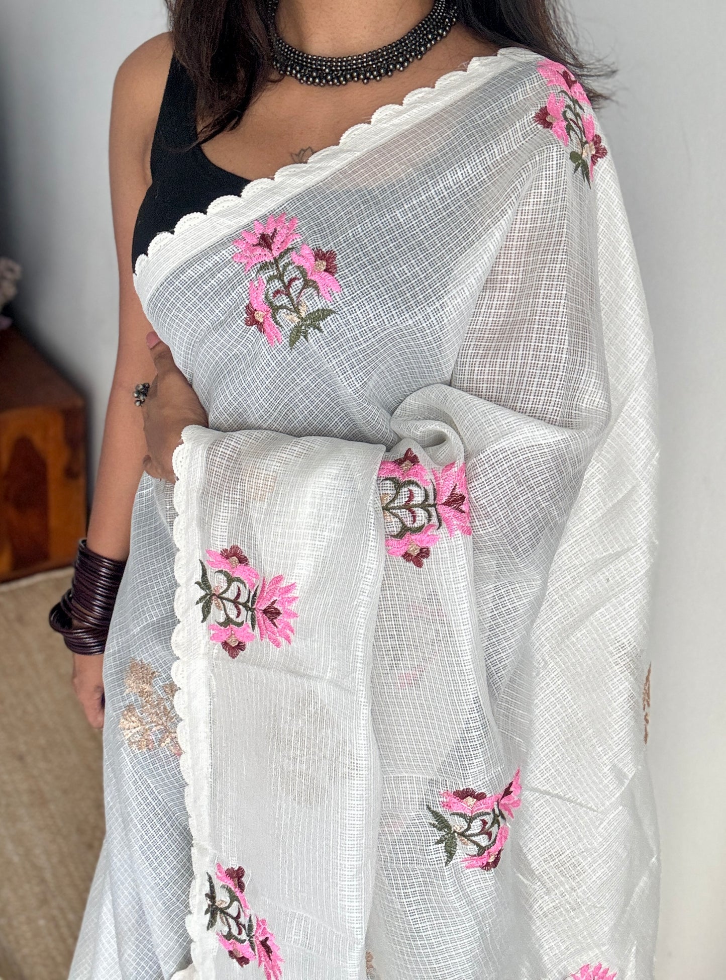 Ivory Rose - Kota with embroidery and scallop borders
