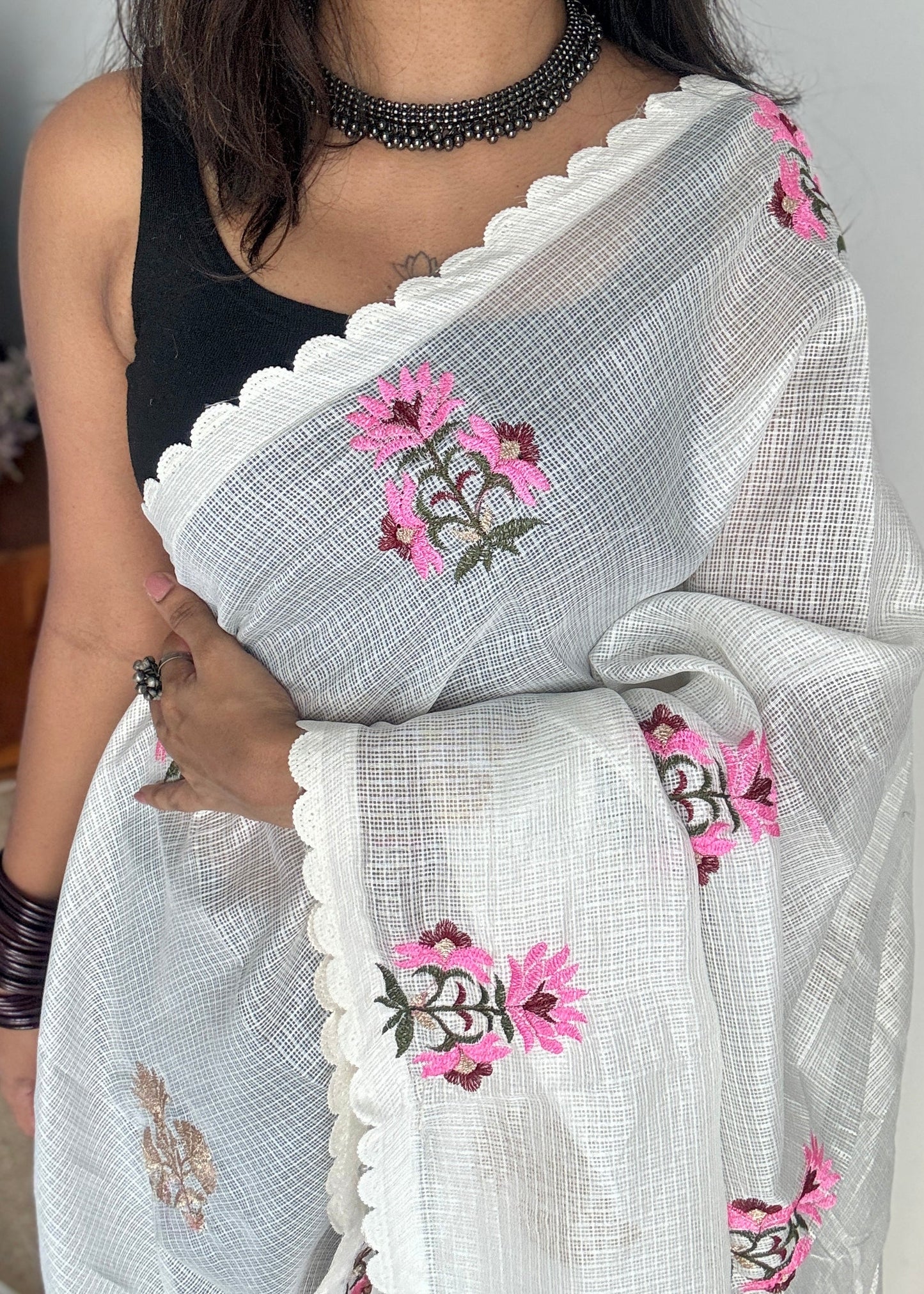 Ivory Rose - Kota with embroidery and scallop borders