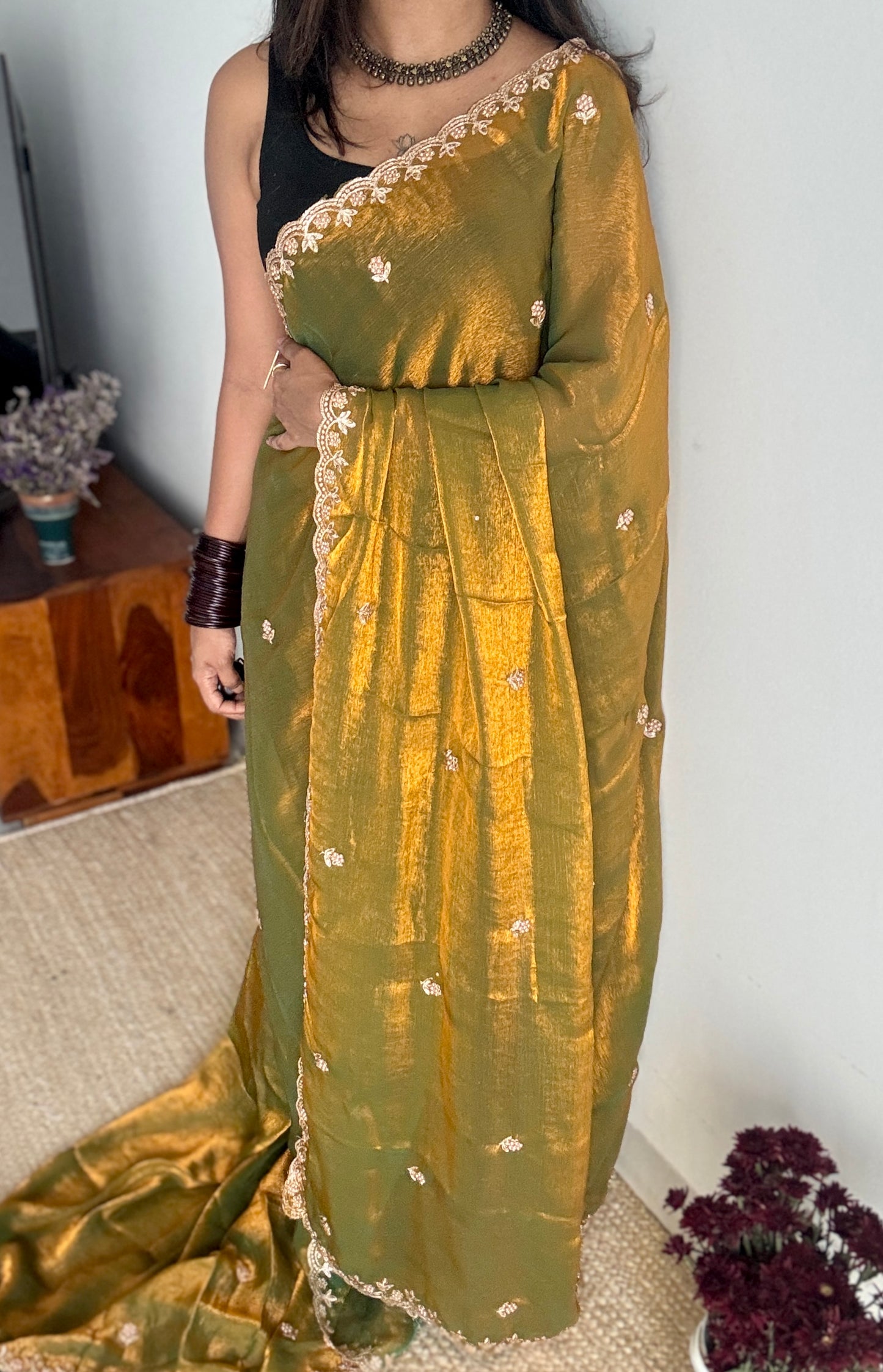 Molten Gold - dual tone with beaded embroidery, fendi satin