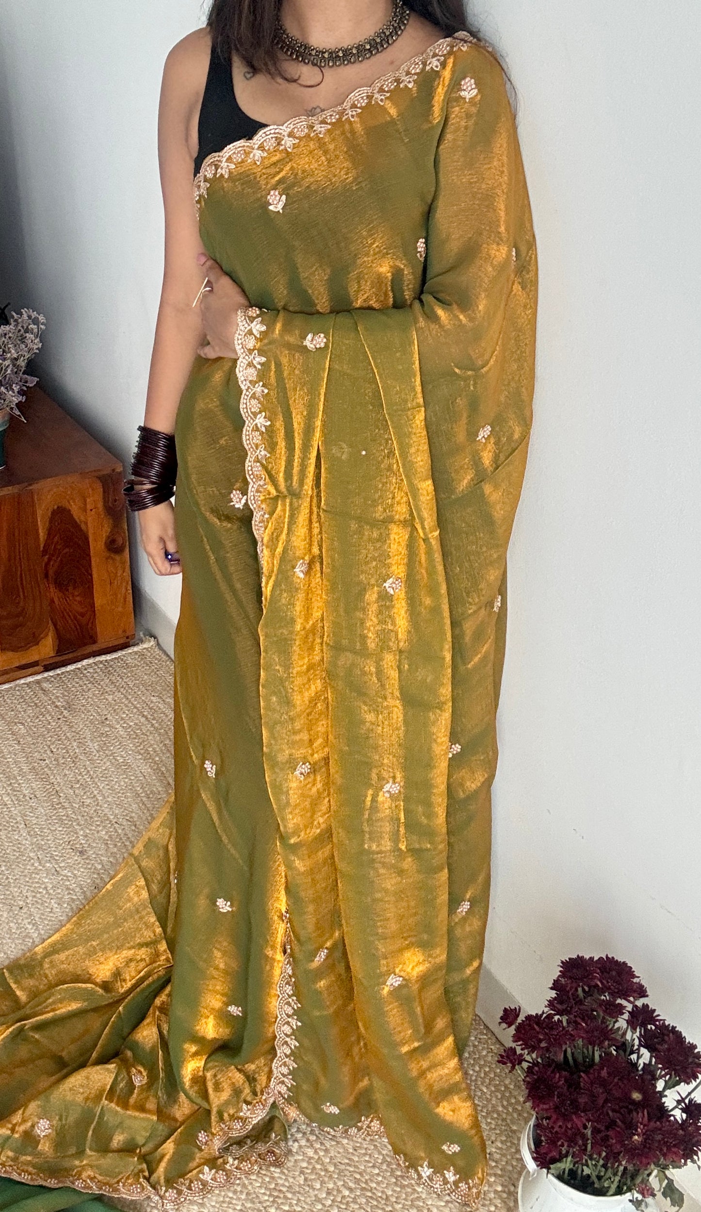 Molten Gold - dual tone with beaded embroidery, fendi satin