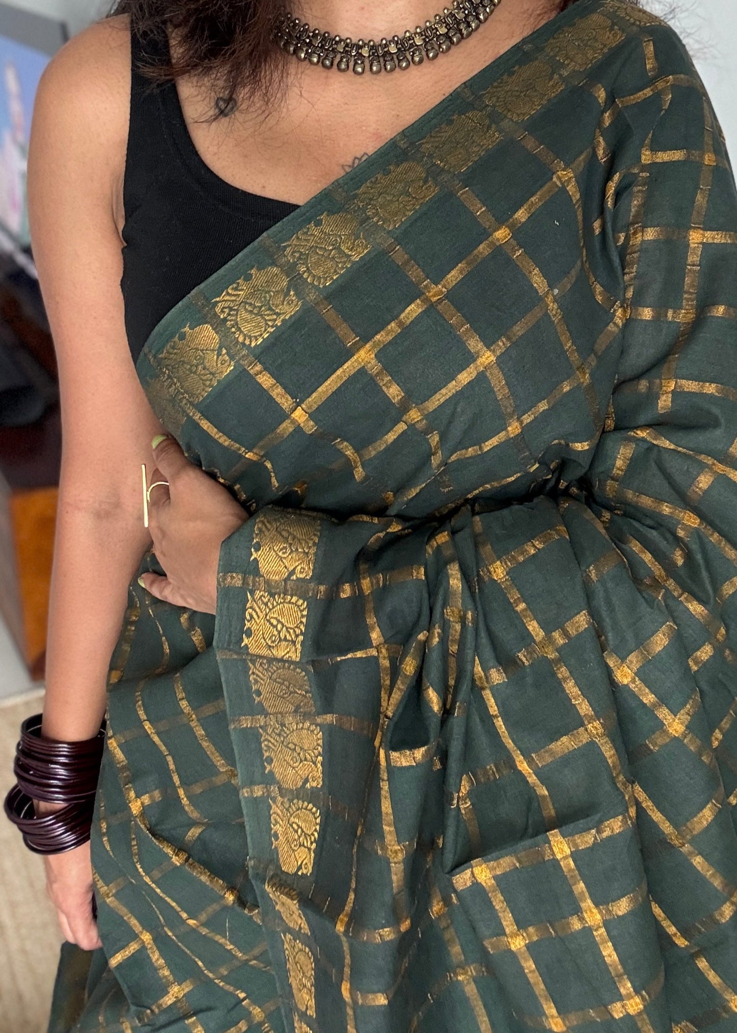Dark Green pavithra kattam sungudi - YCMCPK04