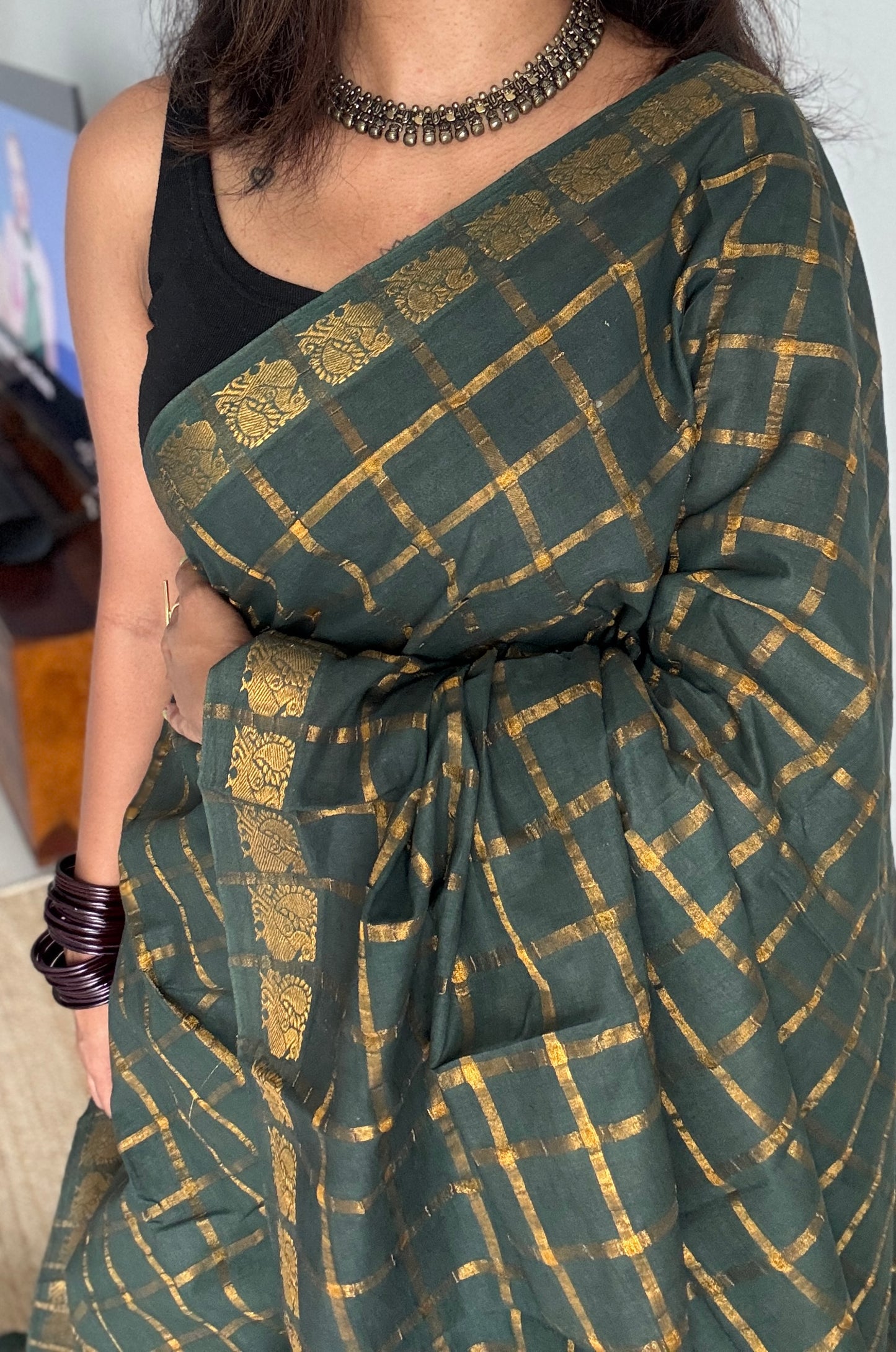 Dark Green pavithra kattam sungudi - YCMCPK04