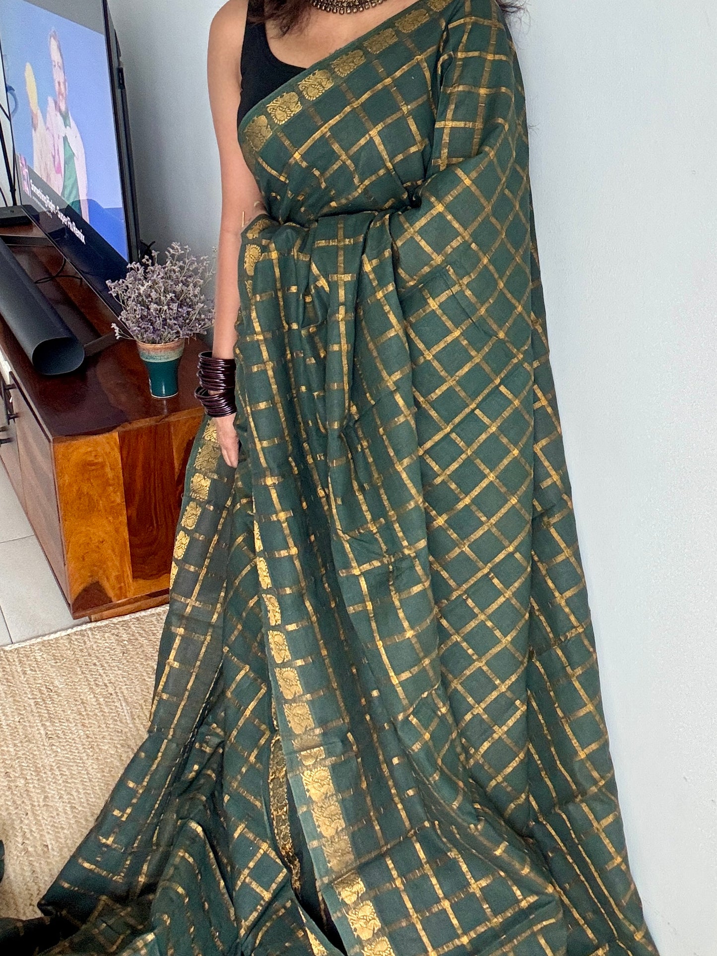 Dark Green pavithra kattam sungudi - YCMCPK04