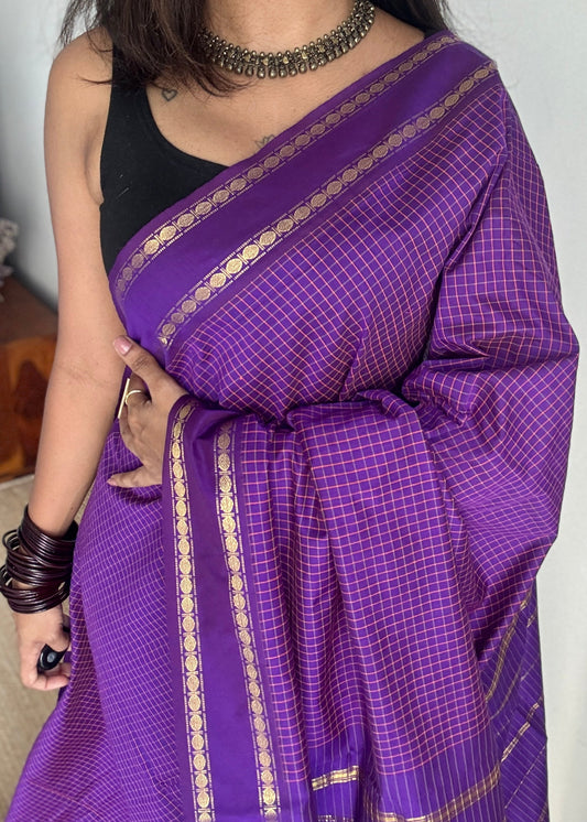 Purple violet, arani checks, cotton silk - YCCOTNOCAR02