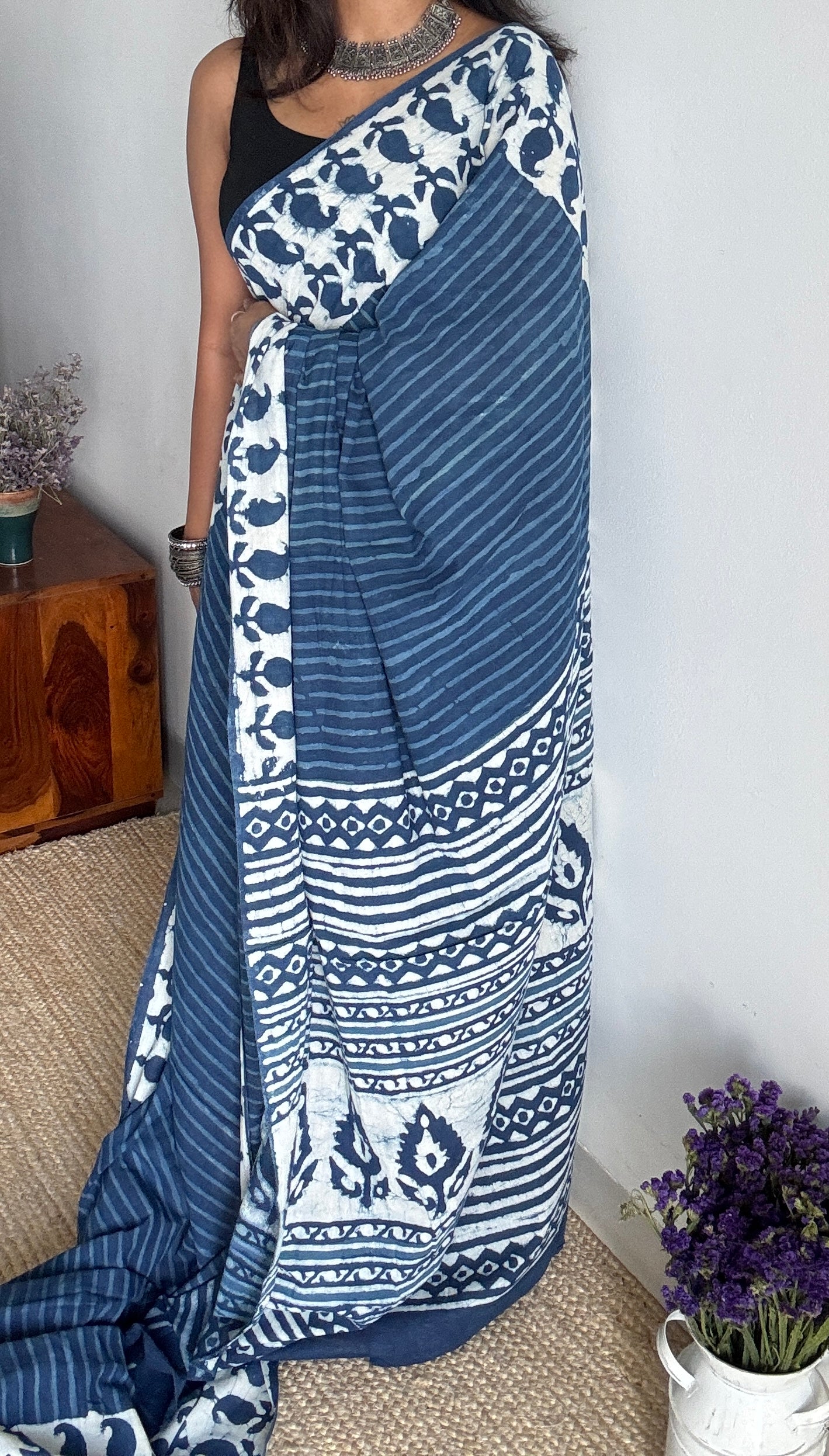 Indigo - Bagru handblock print, Soft Cotton YCBCRJ08