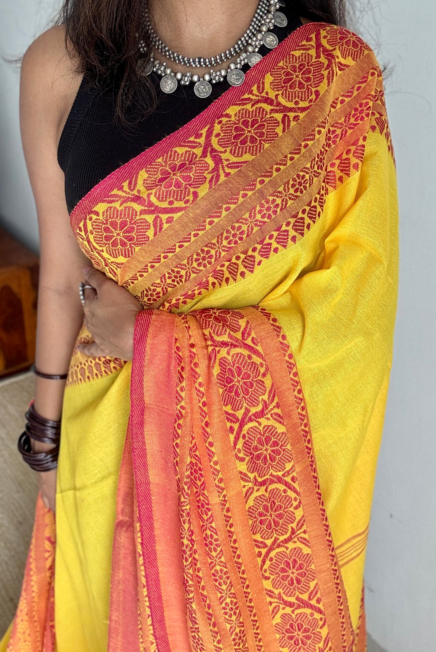Yellow with pink thread work, soft cotton - YCBCBK05