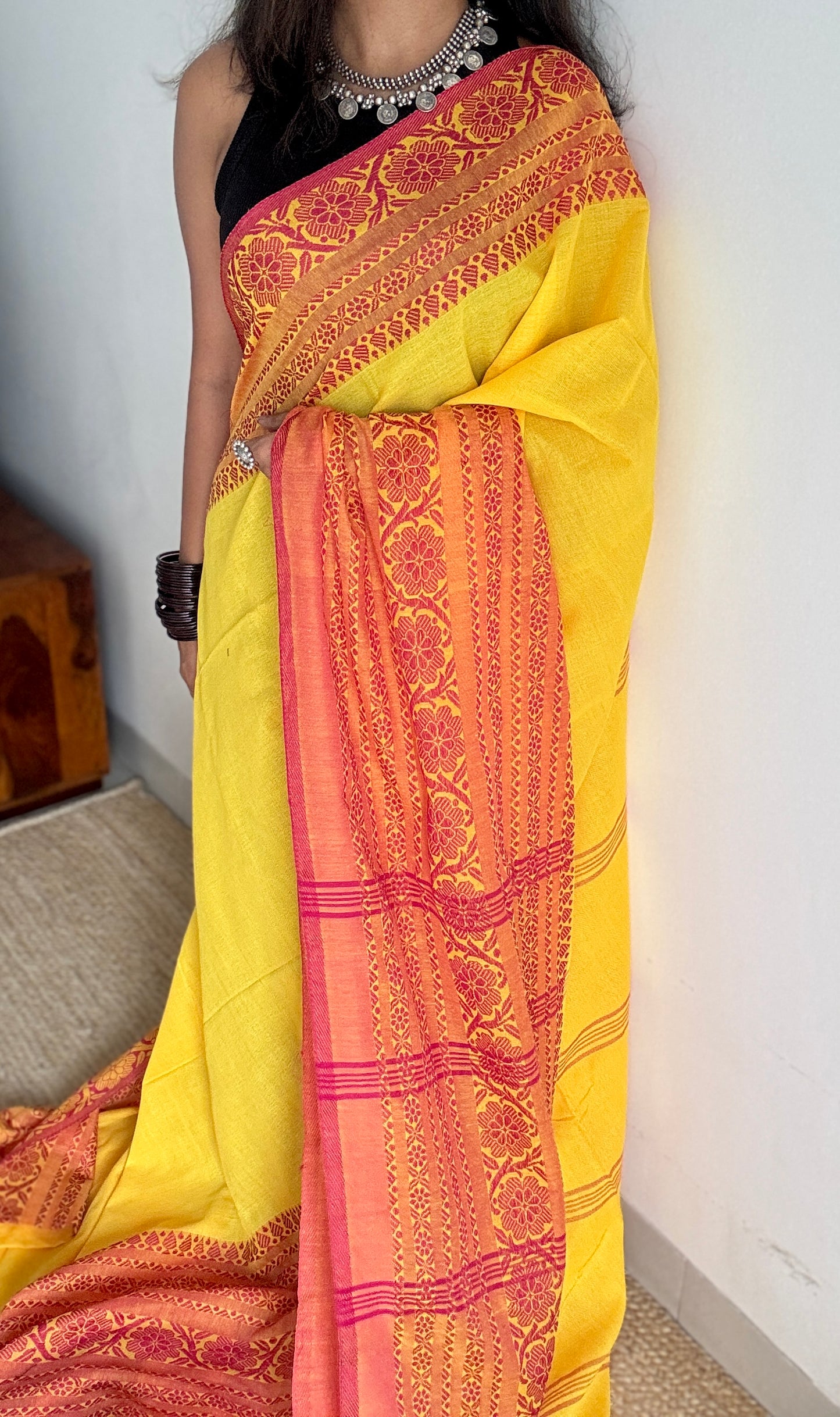 Yellow with pink thread work, soft cotton - YCBCBK05