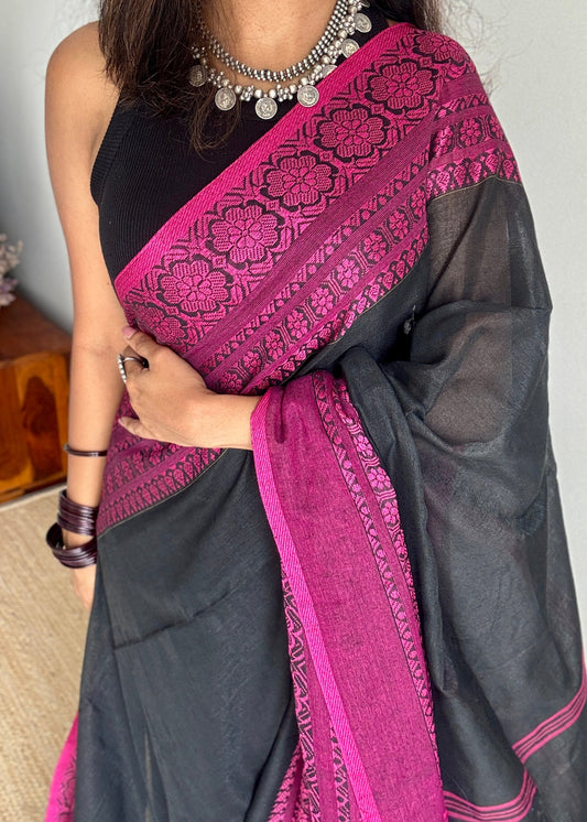 Black with pink thread work, soft cotton - YCBCBK02