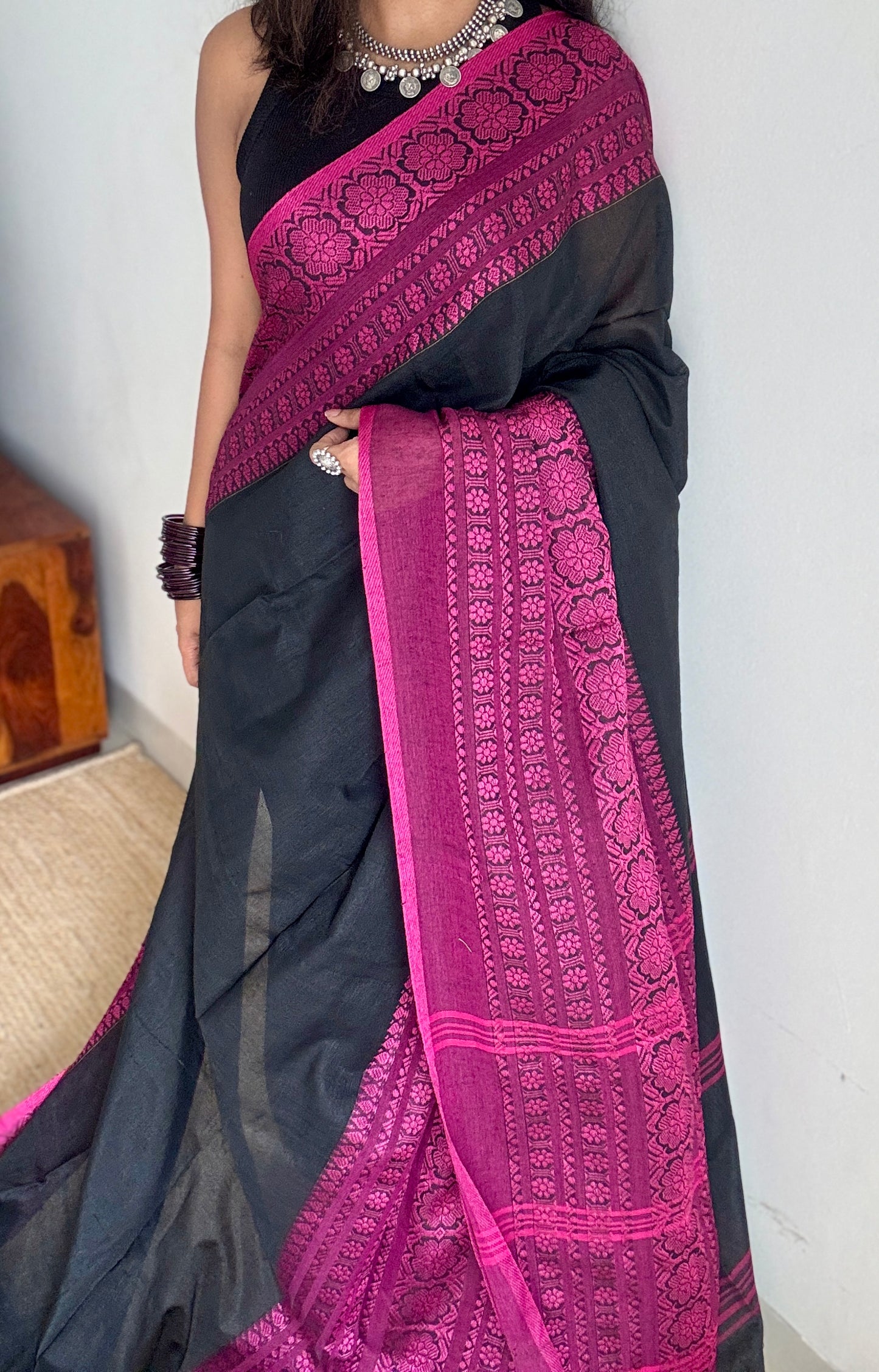 Black with pink thread work, soft cotton - YCBCBK02
