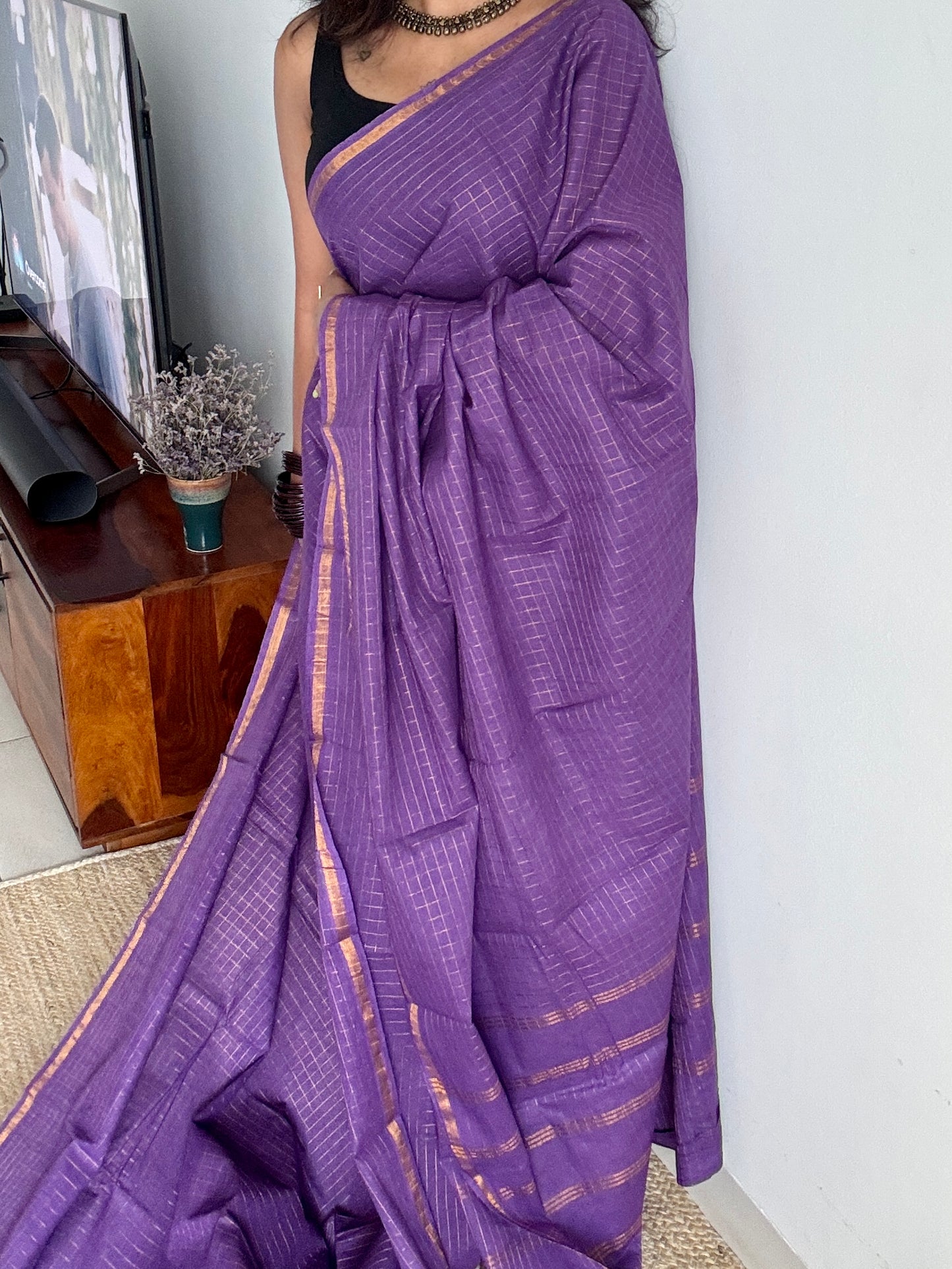 Violet mini kattam, sungudi cotton - YCMCMCS05