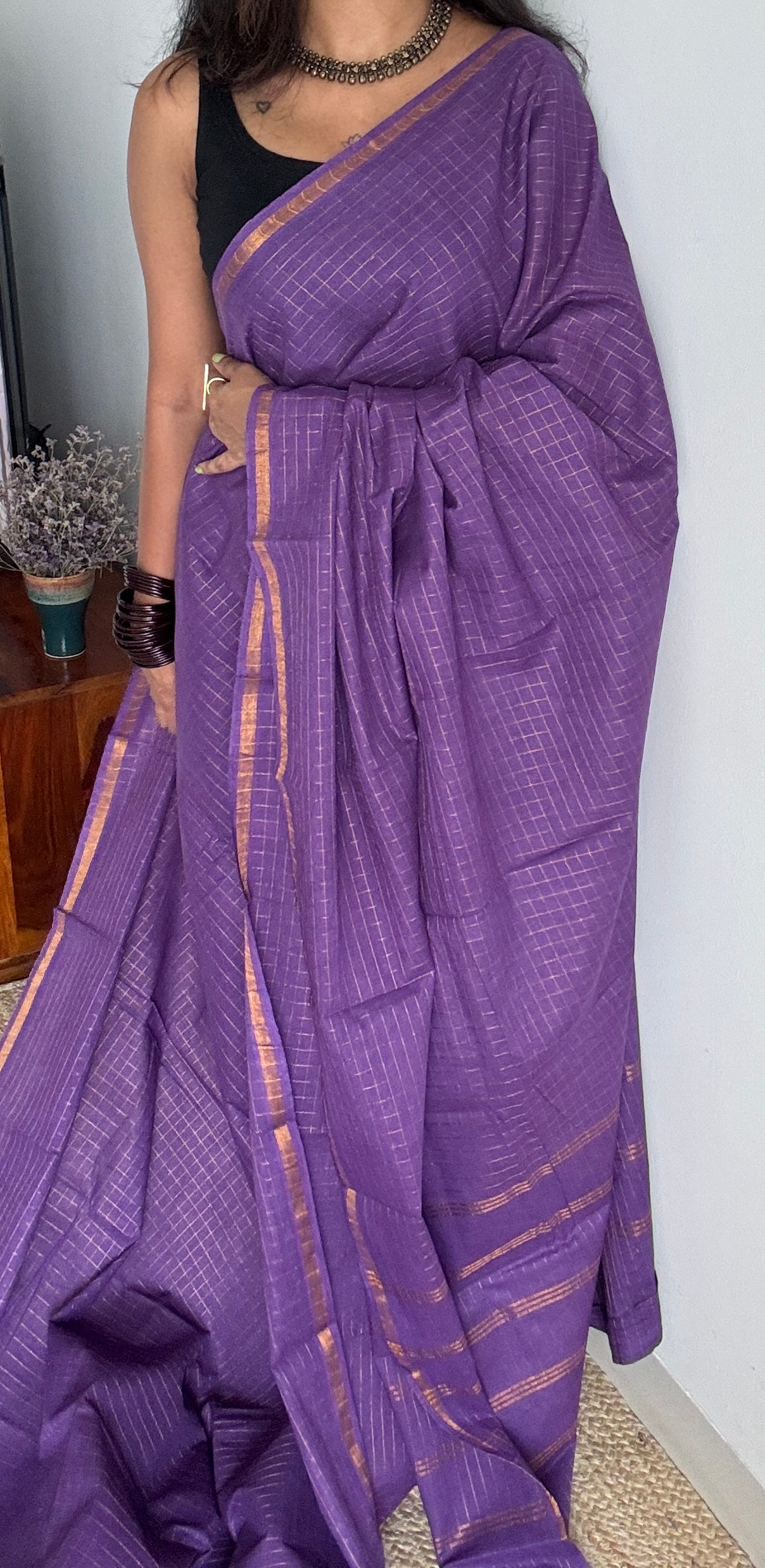 Violet mini kattam, sungudi cotton - YCMCMCS05
