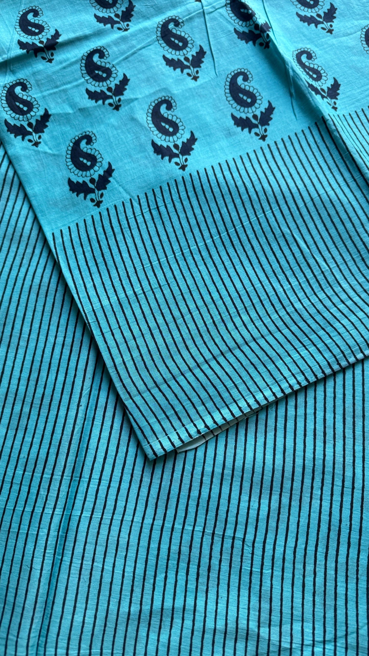 Blue Paisley Motifs - Bagru handblock print, Soft Cotton YCTORBBPC24